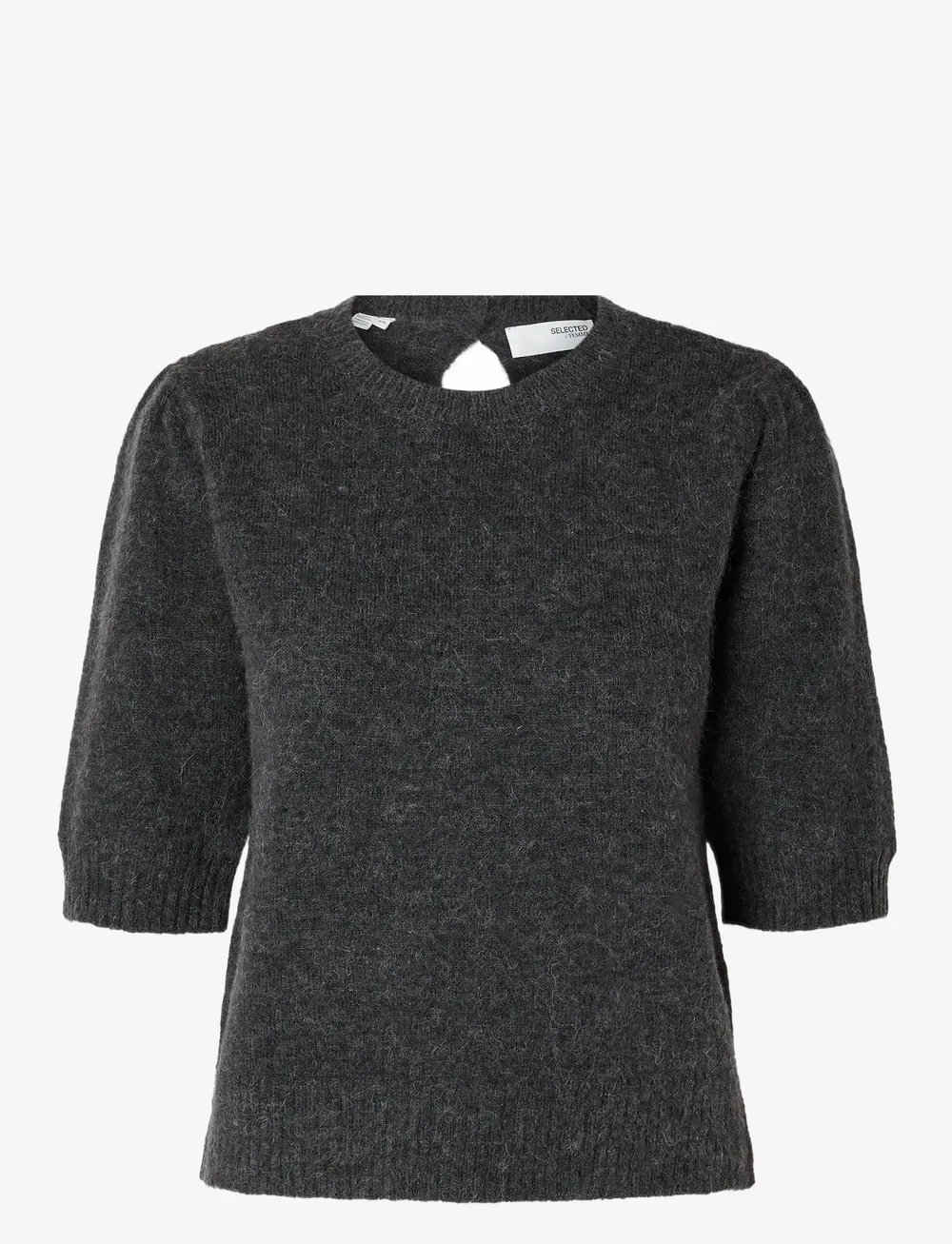 Selected - SLFLULU SS OPEN BACK KNIT O-NECK NOOS - stickade tröjor - volcanic ash - 1