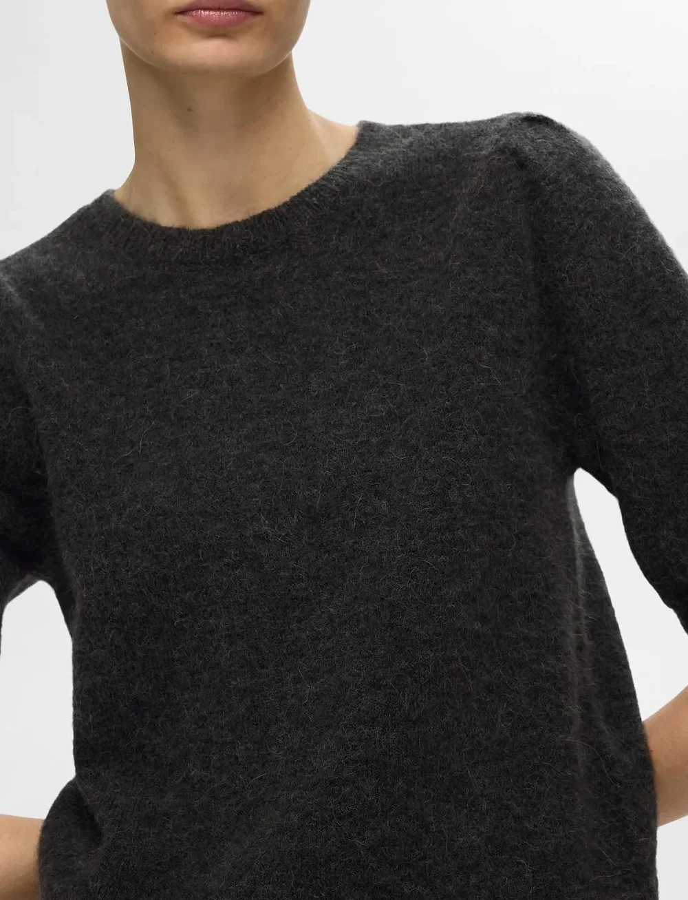 Selected - SLFLULU SS OPEN BACK KNIT O-NECK NOOS - stickade tröjor - volcanic ash - 5