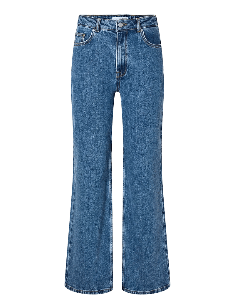 Selected - SLFALICE HW WIDE LONG WING BLU JEAN NOOS - hosen mit weitem bein - medium blue denim - 1