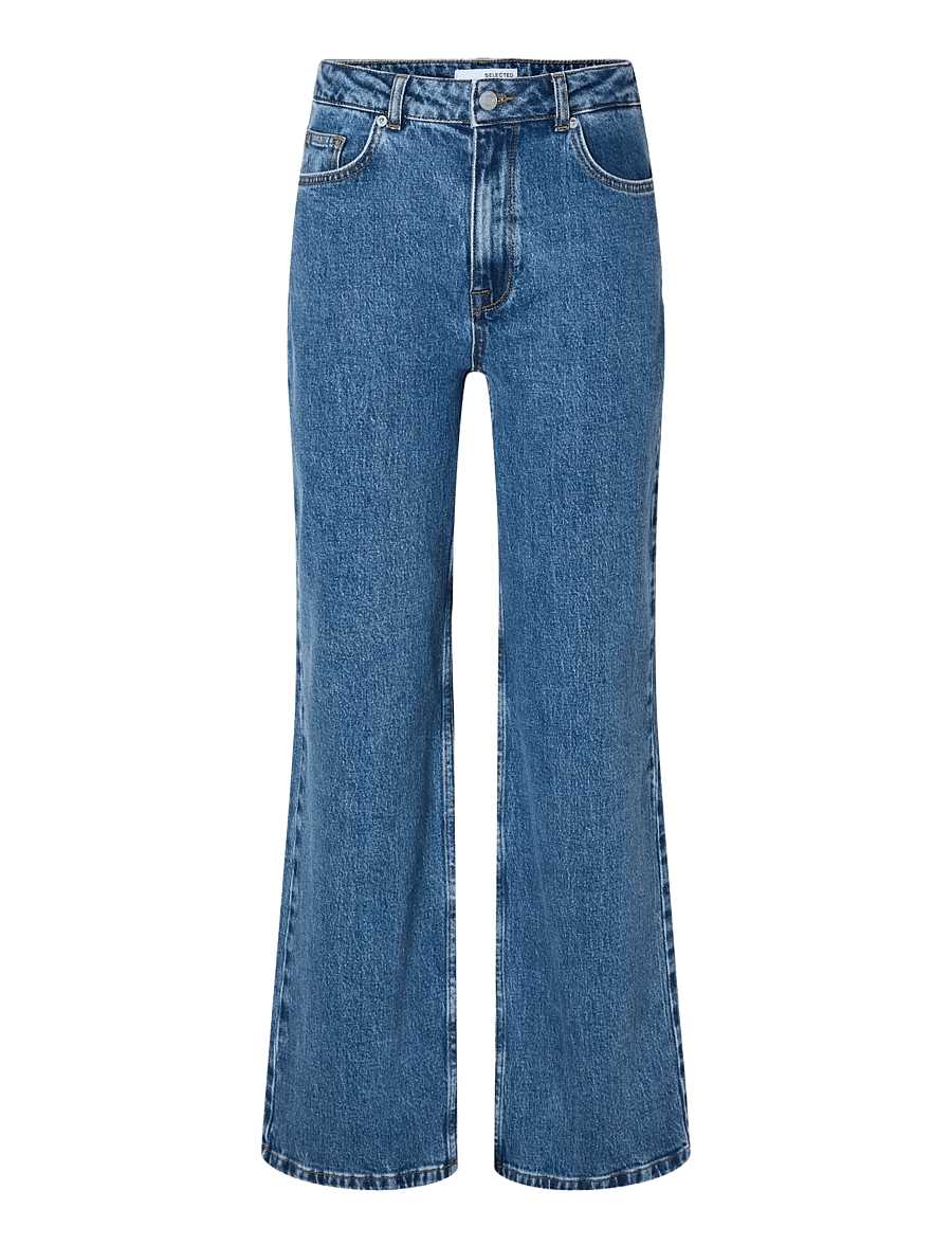 Selected - SLFALICE HW WIDE LONG WING BLU JEAN NOOS - pantalons larges - medium blue denim - 1