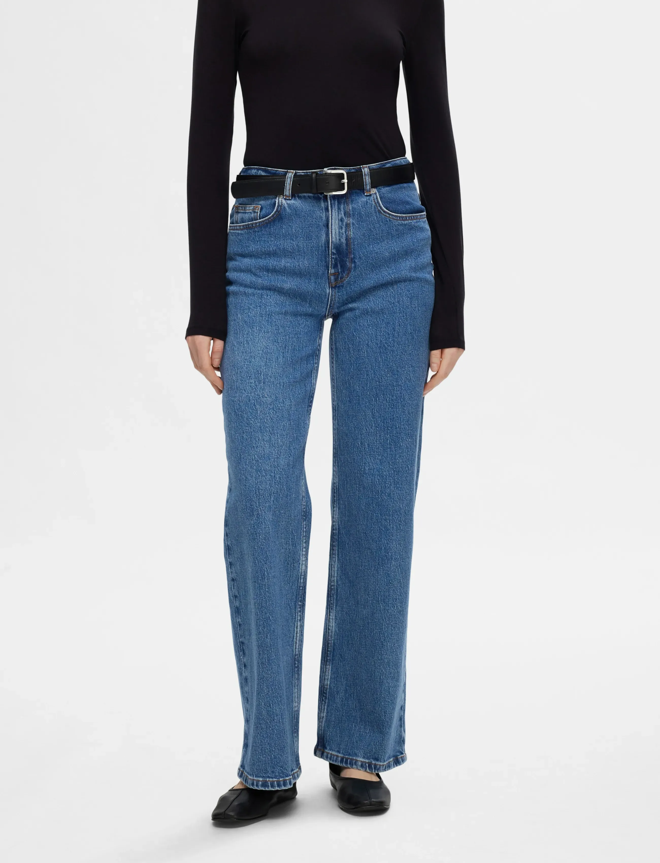 Selected SLFALICE HW WIDE LONG WING BLU JEAN NOOS - Tøj - MEDIUM BLUE DENIM / blue