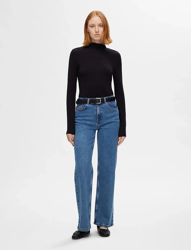 Selected - SLFALICE HW WIDE LONG WING BLU JEAN NOOS - hosen mit weitem bein - medium blue denim - 3