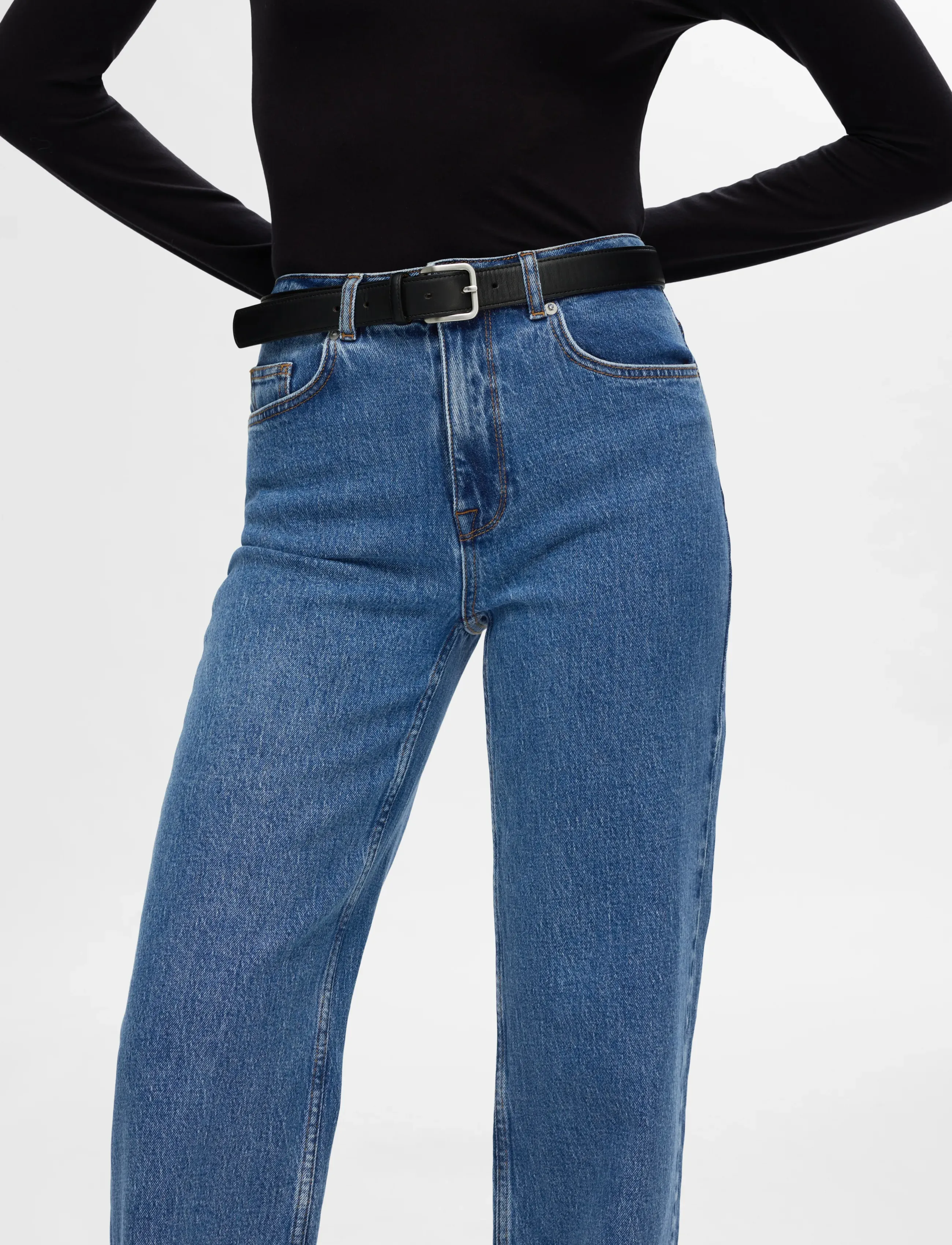 Selected - SLFALICE HW WIDE LONG WING BLU JEAN NOOS - brede jeans - medium blue denim - 4