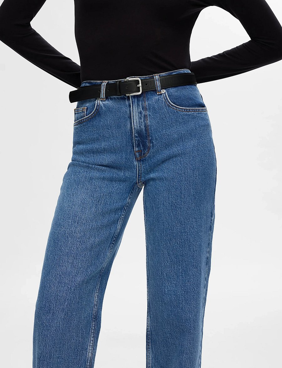 Selected - SLFALICE HW WIDE LONG WING BLU JEAN NOOS - pantalons larges - medium blue denim - 4