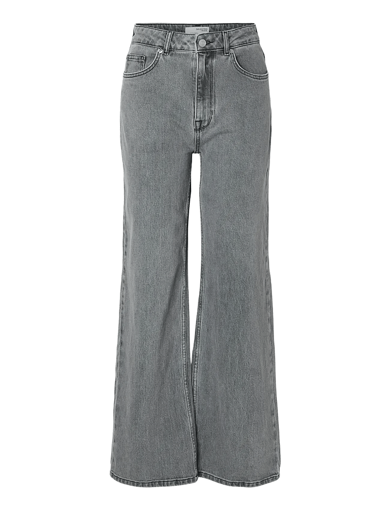 Selected - SLFALICE HW WID LONG ELOISE GRE JEA NOOS - hosen mit weitem bein - light grey denim - 1