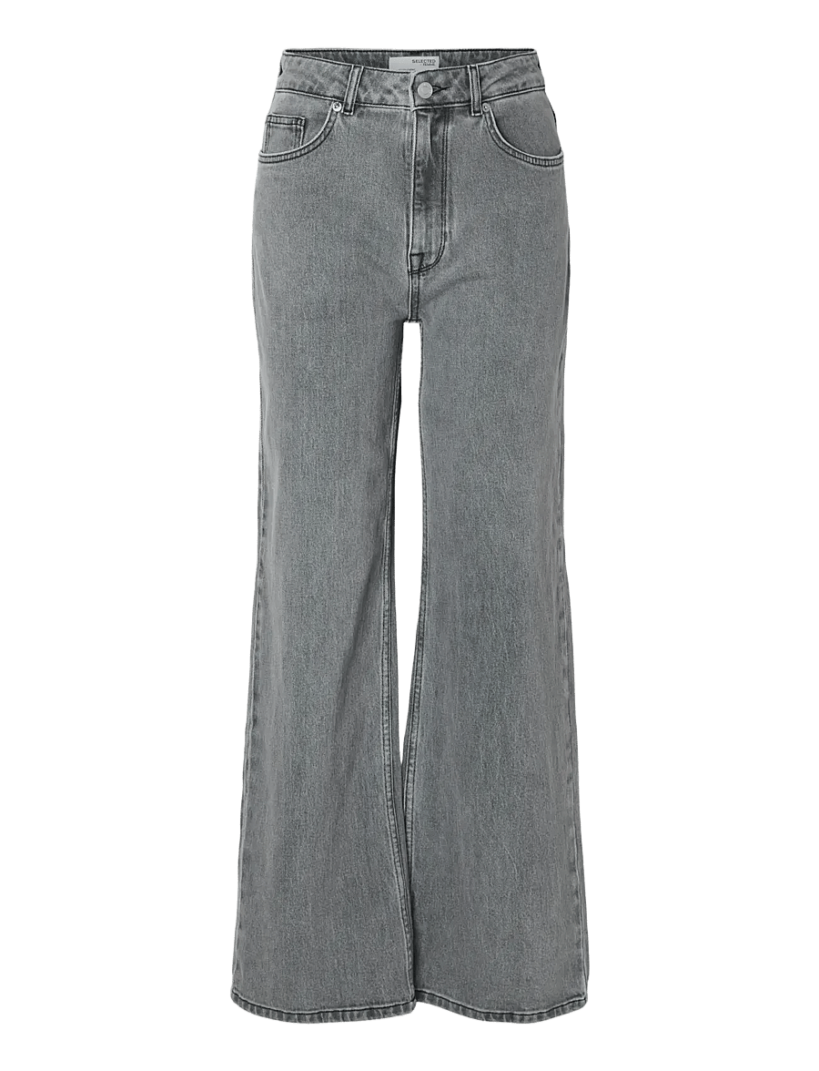 Selected - SLFALICE HW WID LONG ELOISE GRE JEA NOOS - szerokie dżinsy - light grey denim - 1
