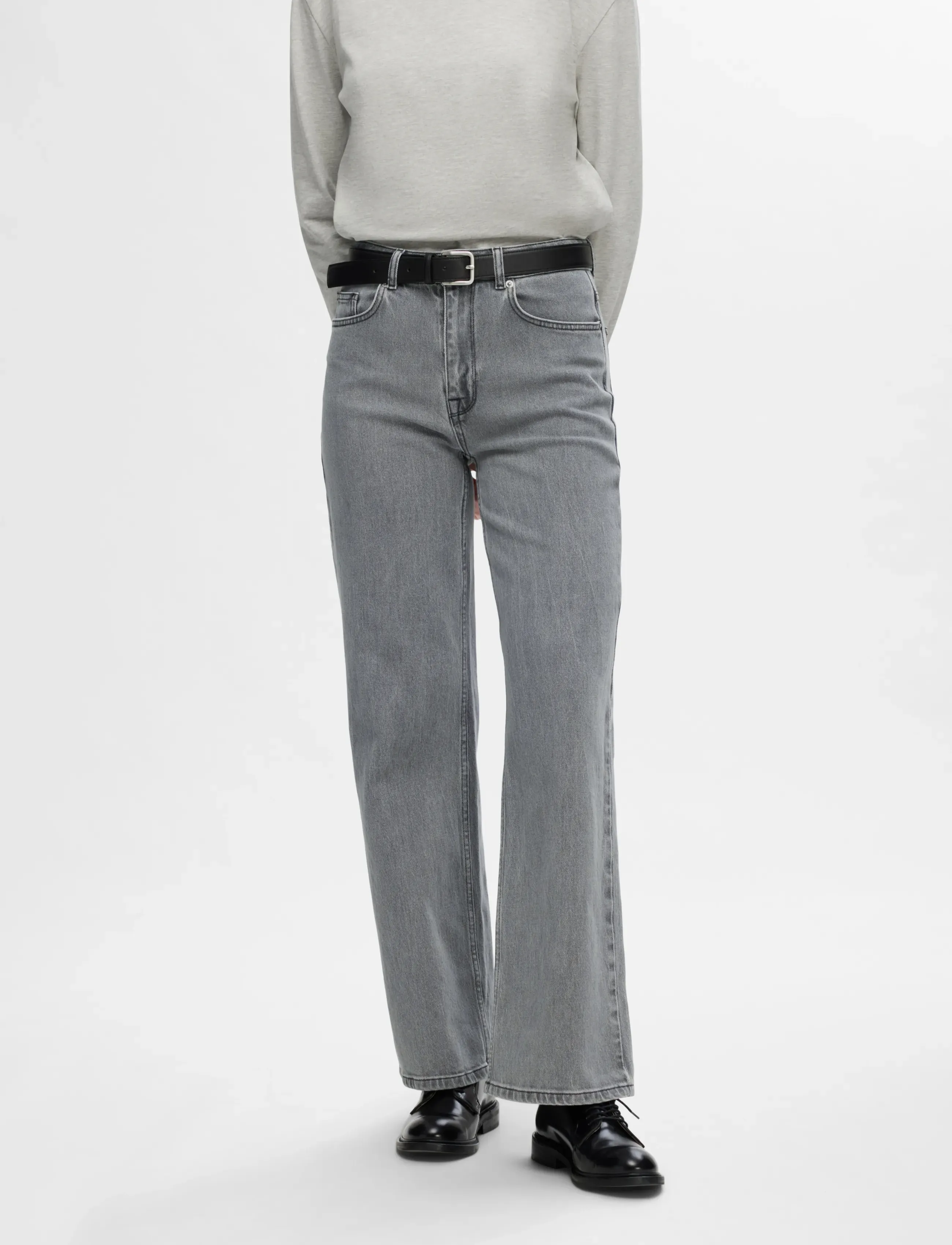 Selected SLFALICE HW WID LONG ELOISE GRE JEA NOOS - Brede jeans - LIGHT GREY DENIM / grey