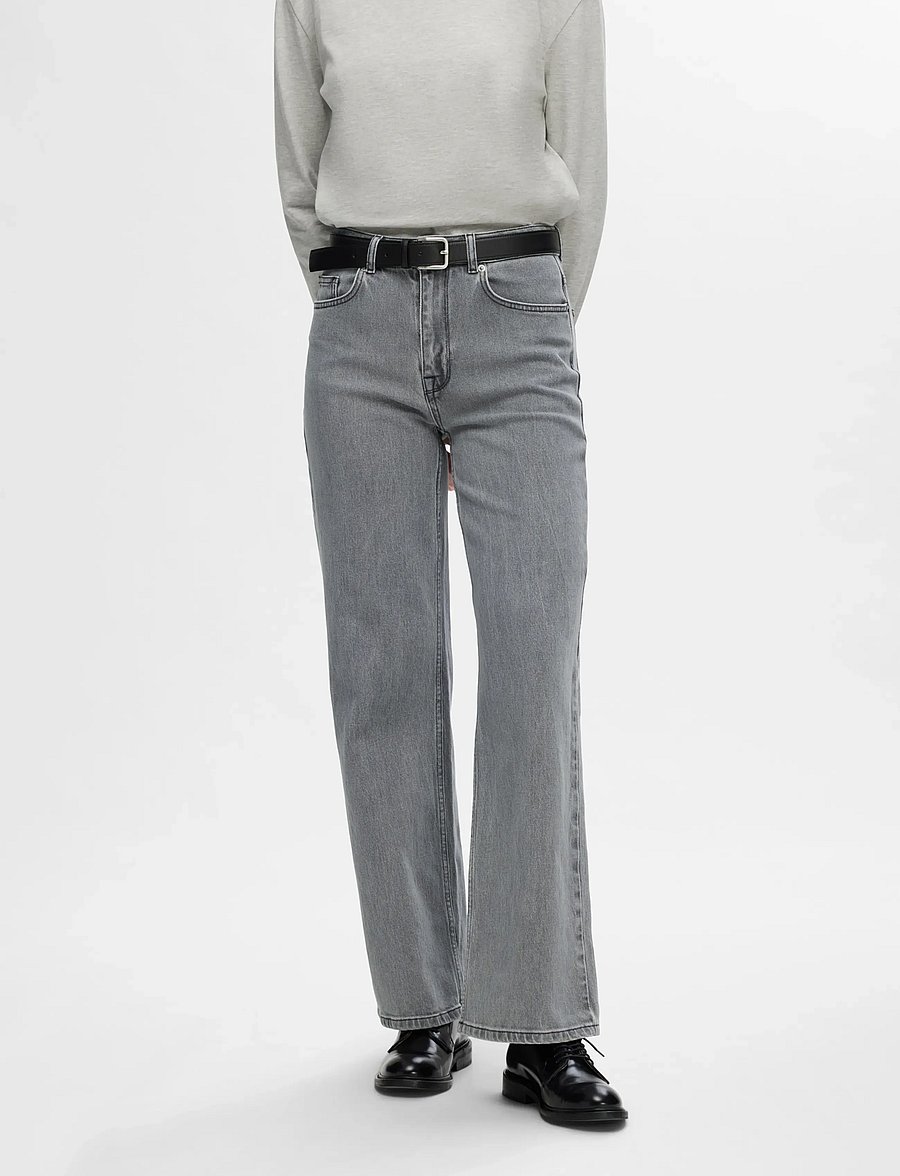 Selected - SLFALICE HW WID LONG ELOISE GRE JEA NOOS - szerokie dżinsy - light grey denim - 0