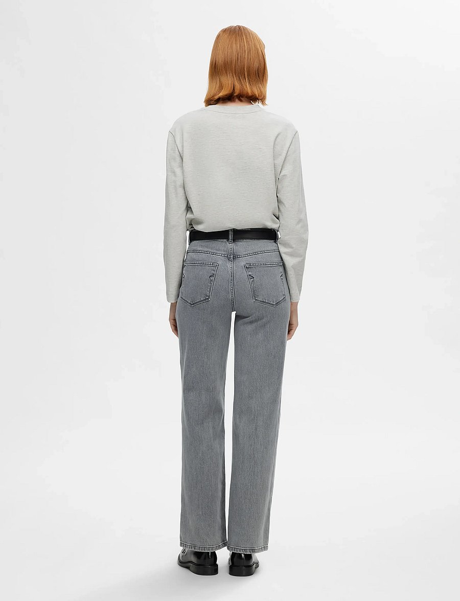 Selected - SLFALICE HW WID LONG ELOISE GRE JEA NOOS - szerokie dżinsy - light grey denim - 2