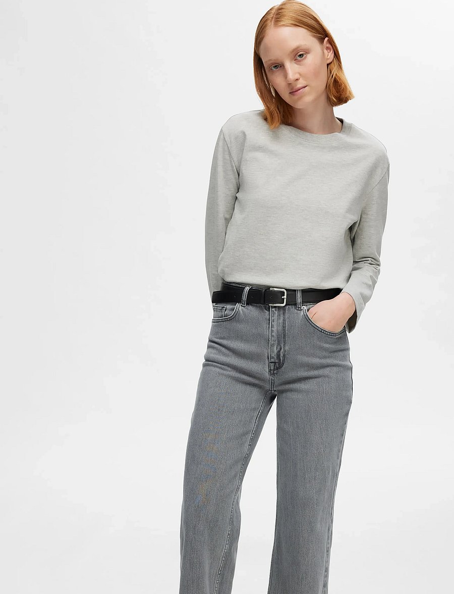 Selected - SLFALICE HW WID LONG ELOISE GRE JEA NOOS - szerokie dżinsy - light grey denim - 3