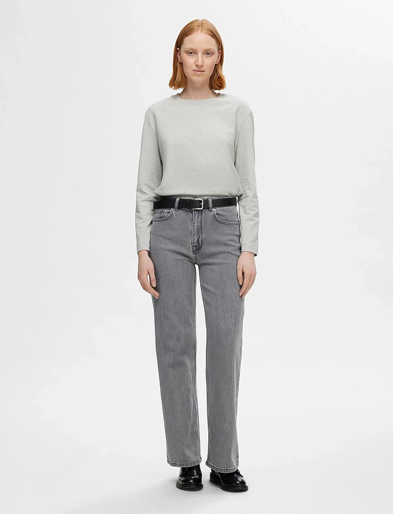 Selected - SLFALICE HW WID LONG ELOISE GRE JEA NOOS - hosen mit weitem bein - light grey denim - 4