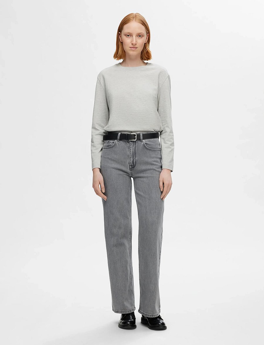 Selected - SLFALICE HW WID LONG ELOISE GRE JEA NOOS - szerokie dżinsy - light grey denim - 4