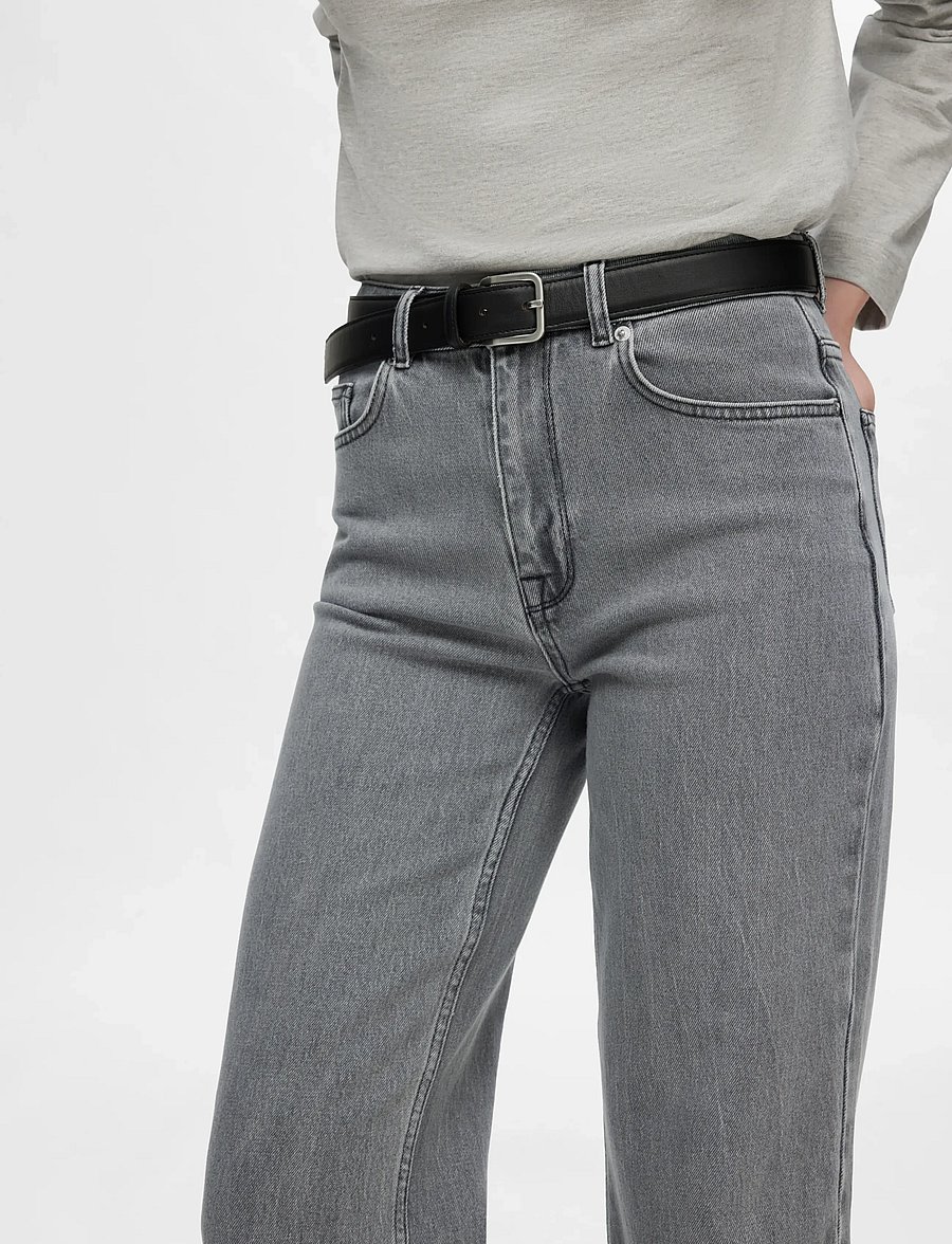 Selected - SLFALICE HW WID LONG ELOISE GRE JEA NOOS - szerokie dżinsy - light grey denim - 5