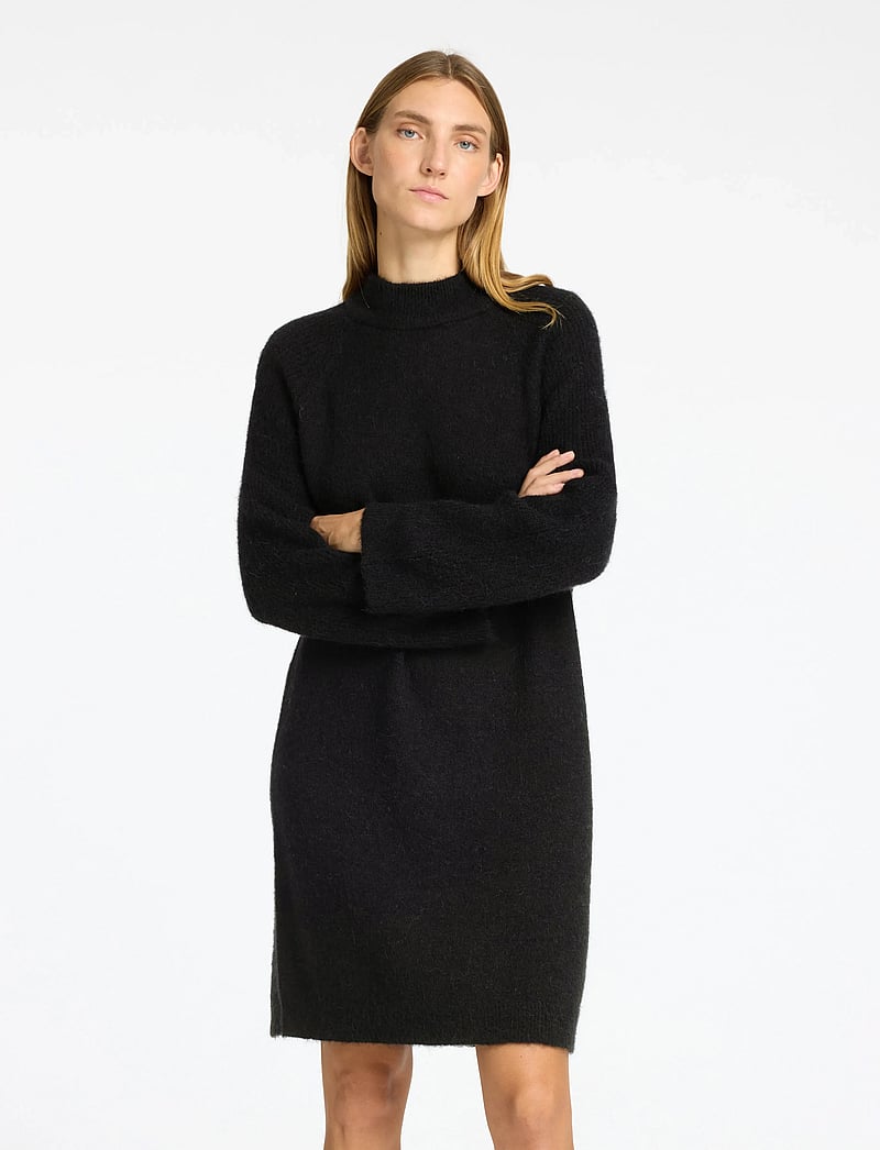 Selected - SLFLULU LS HIGH NECK KNIT DRESS - knitted dresses - black - 0