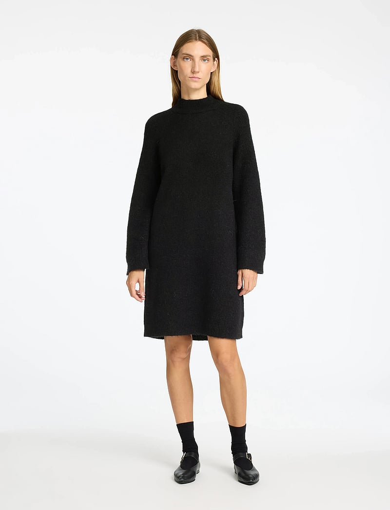 Selected - SLFLULU LS HIGH NECK KNIT DRESS - knitted dresses - black - 5