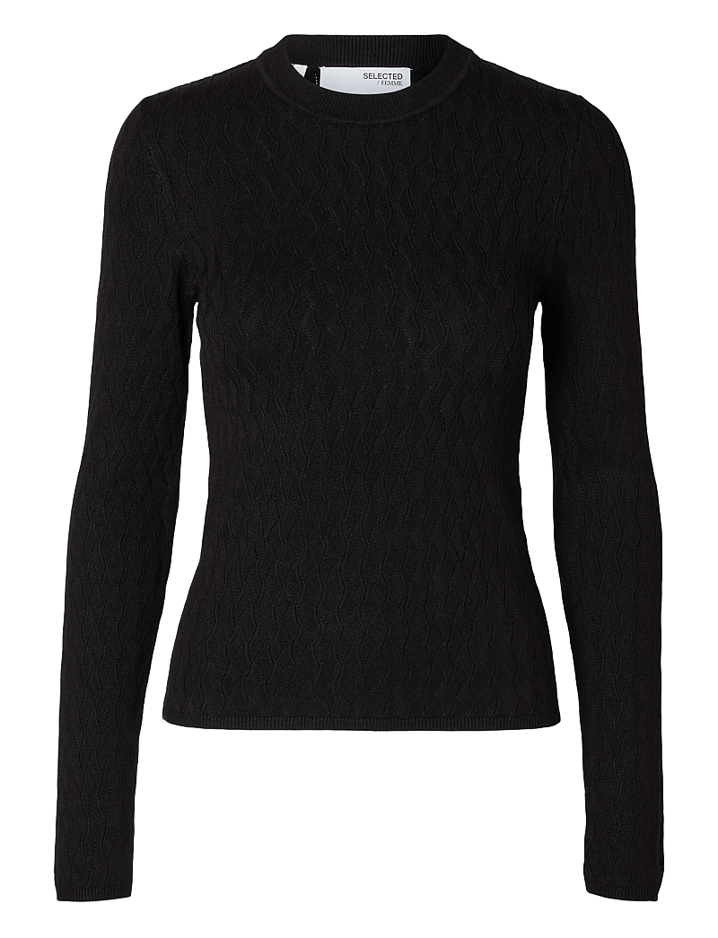 Selected - SLFCABALA LS KNIT O-NECK - stickade tröjor - black - 1