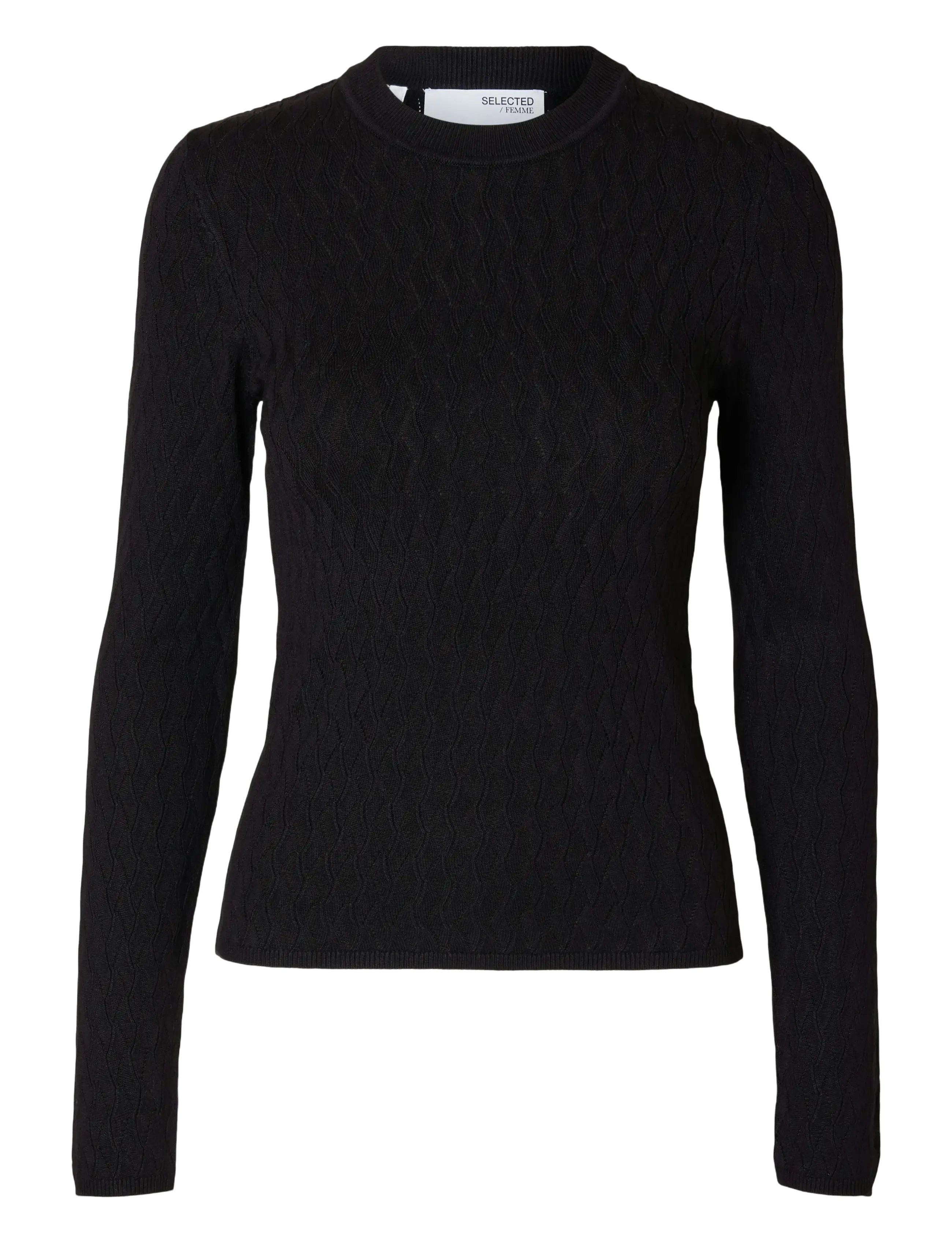 Selected SLFCABALA LS KNIT O-NECK - Riided - BLACK / black