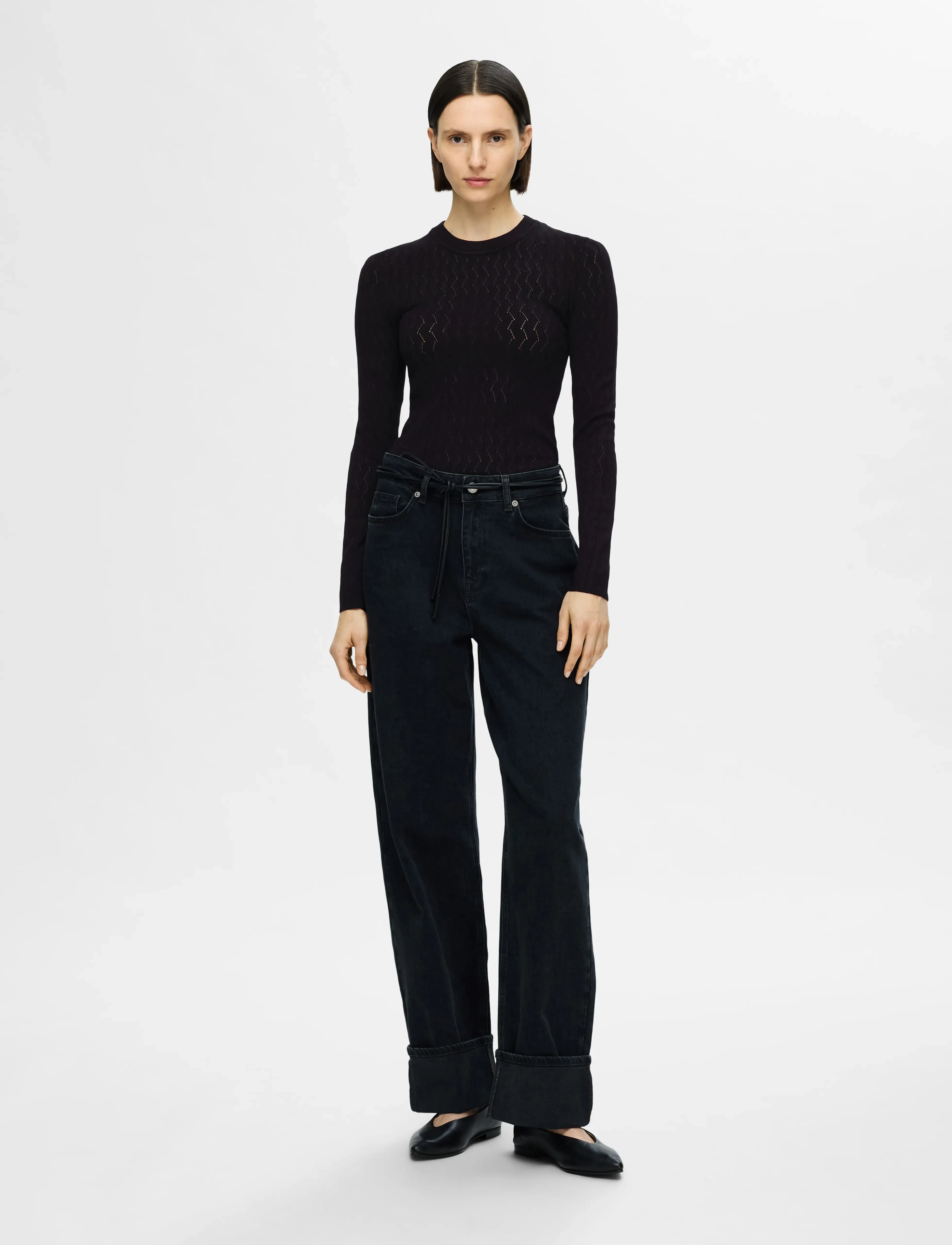 Selected - SLFCABALA LS KNIT O-NECK - džemprid - black - 4