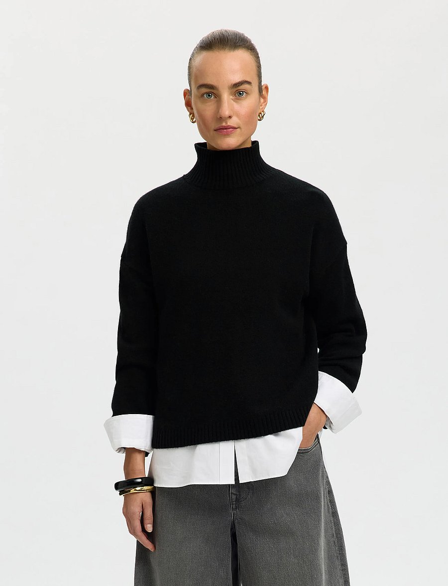 Selected - SLWCILLE CASHMERE BLEND HIGH NECK NOOS - kaschmir - black - 0