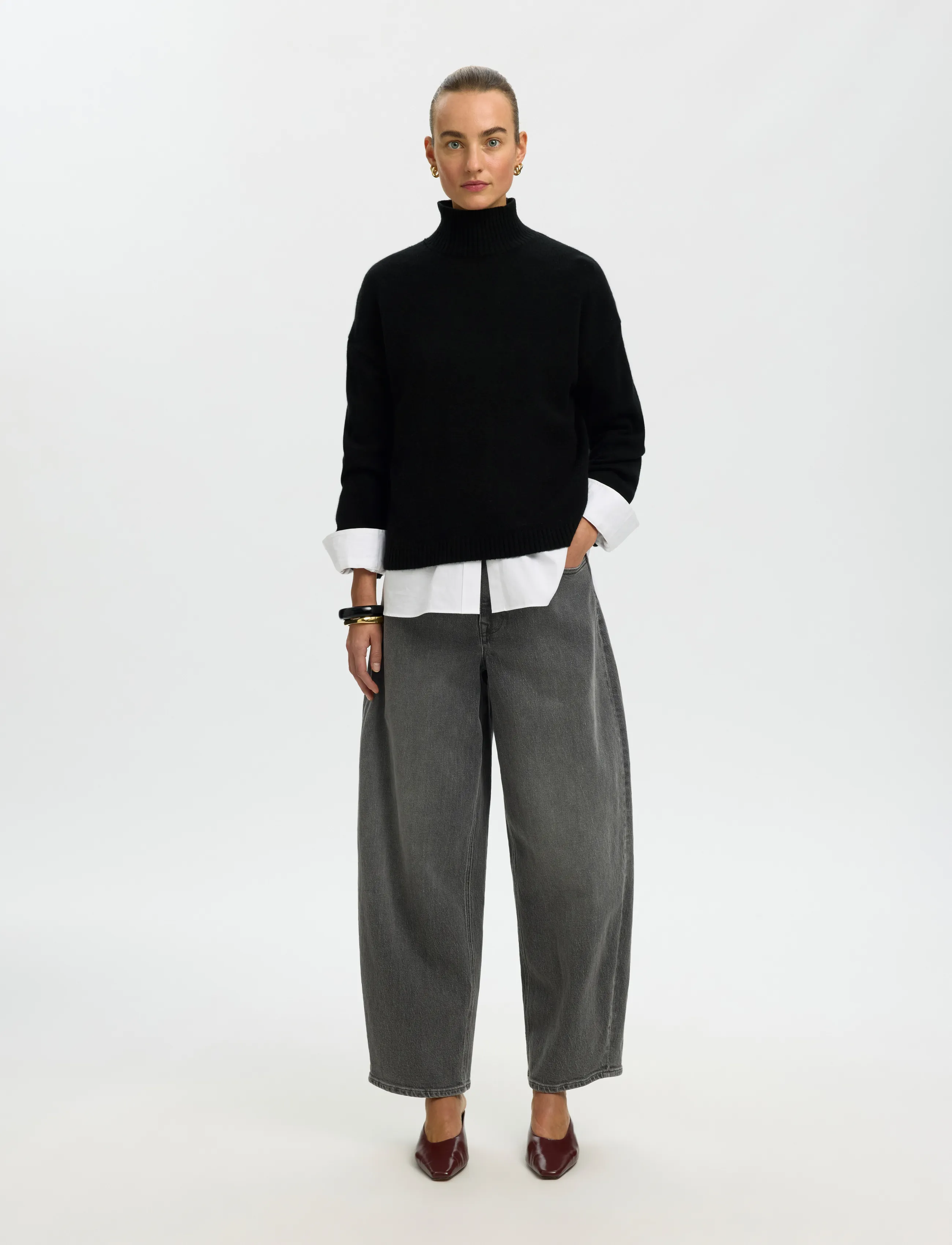 Selected - SLWCILLE CASHMERE BLEND HIGH NECK NOOS - cashmere - black - 3