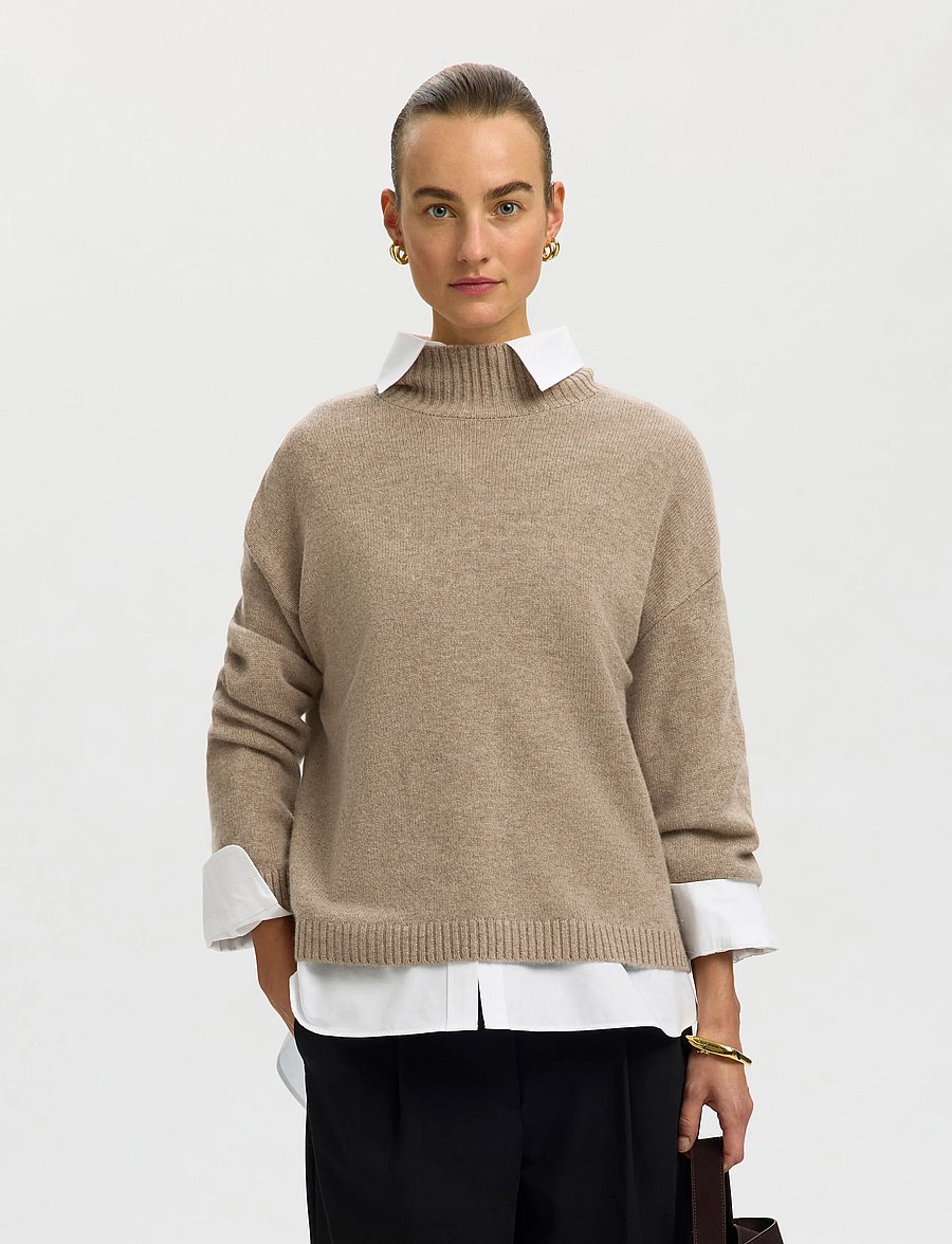 Selected - SLWCILLE CASHMERE BLEND HIGH NECK NOOS - kašmiir - irish cream - 0