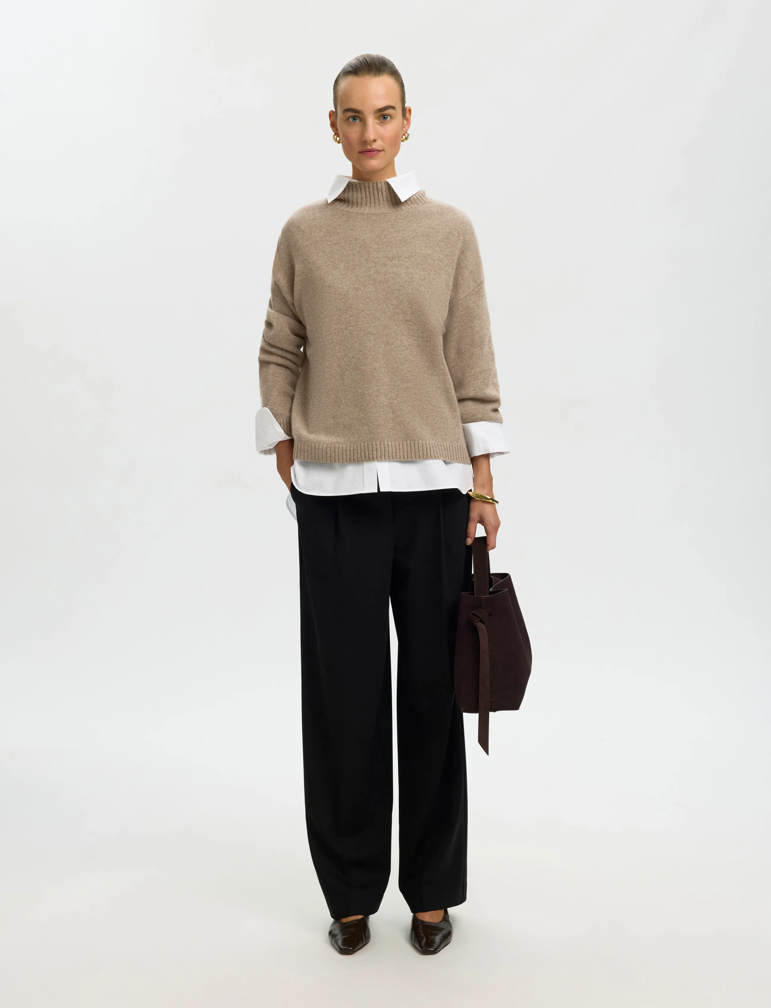 Selected - SLWCILLE CASHMERE BLEND HIGH NECK NOOS - kašmiir - irish cream - 3