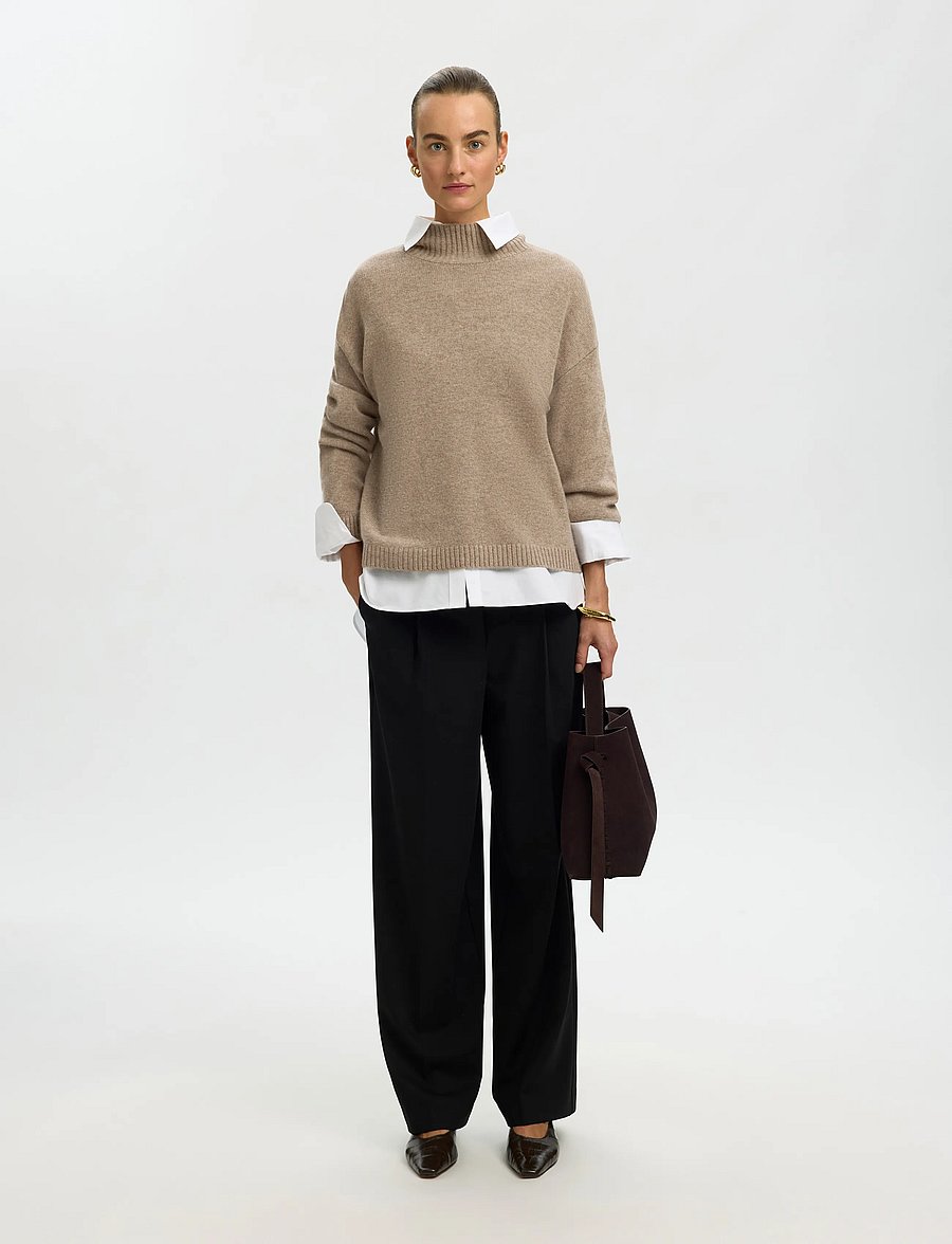 Selected - SLWCILLE CASHMERE BLEND HIGH NECK NOOS - kašmiir - irish cream - 3