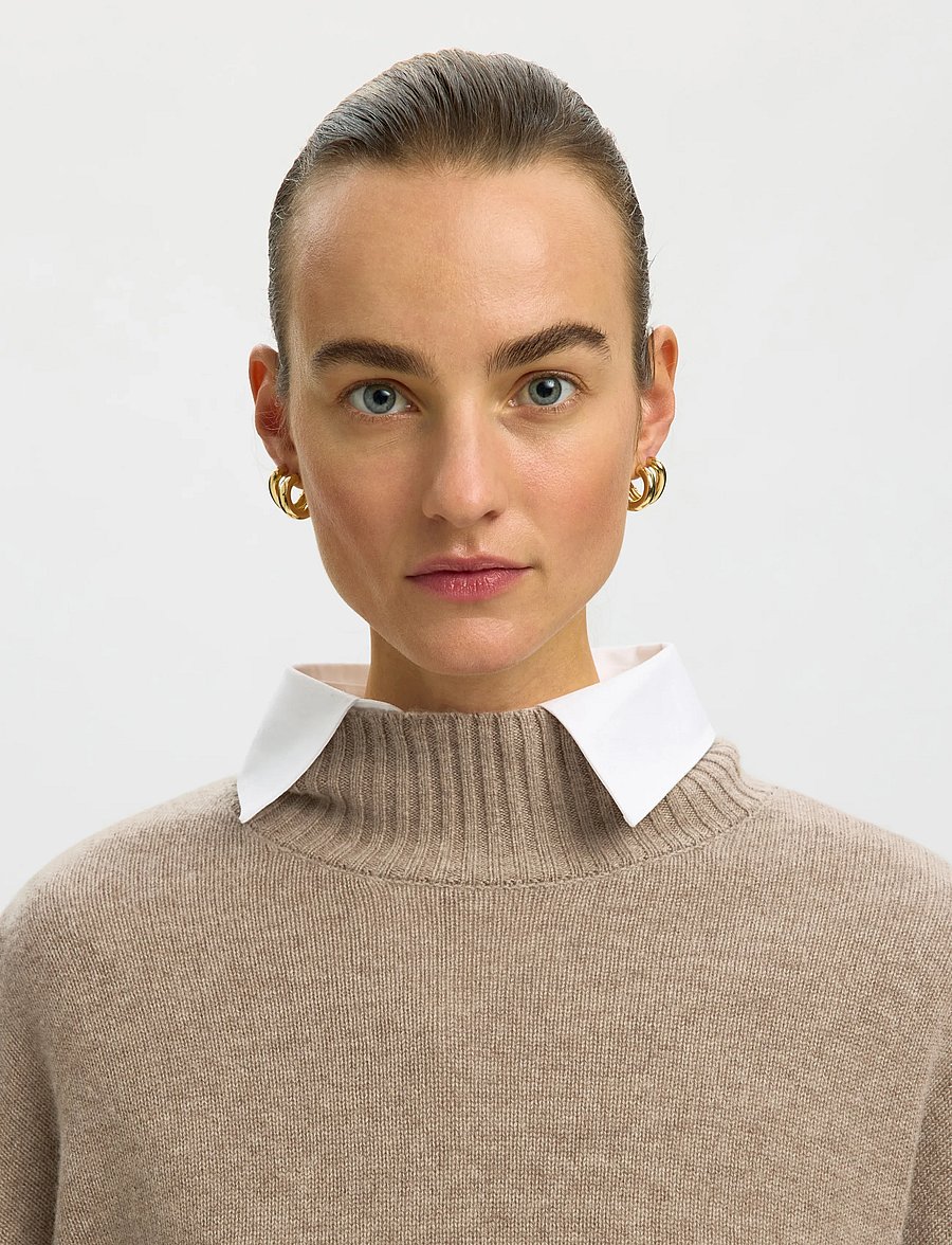 Selected - SLWCILLE CASHMERE BLEND HIGH NECK NOOS - kašmiir - irish cream - 4