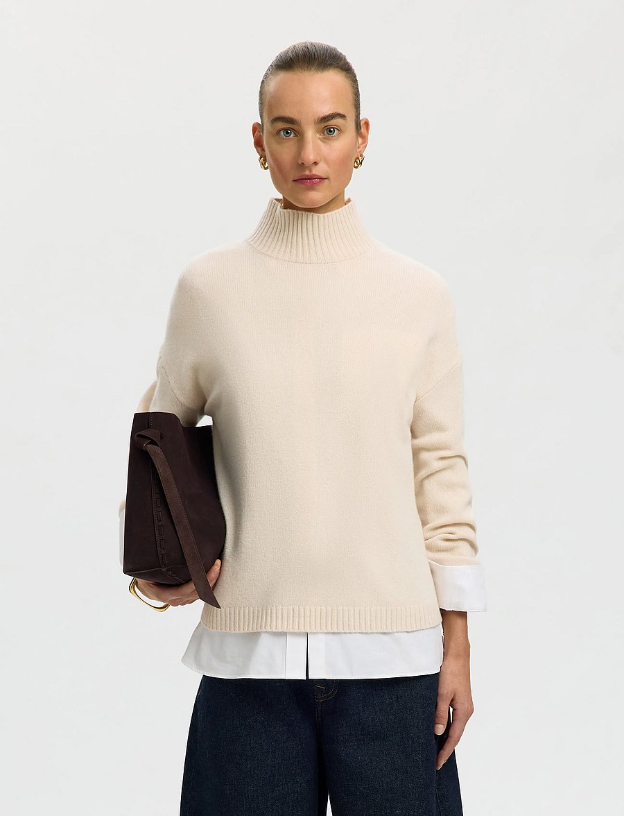 Selected - SLWCILLE CASHMERE BLEND HIGH NECK NOOS - cashmere - snow white - 0