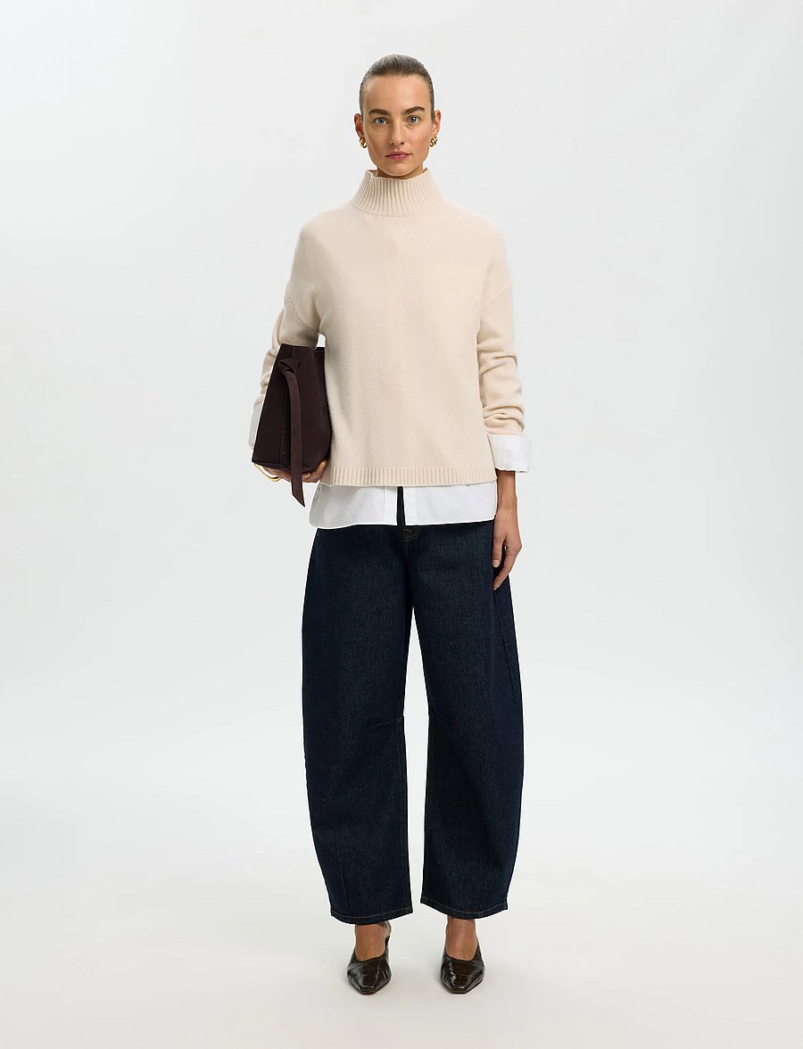 Selected - SLWCILLE CASHMERE BLEND HIGH NECK NOOS - cashmere - snow white - 3