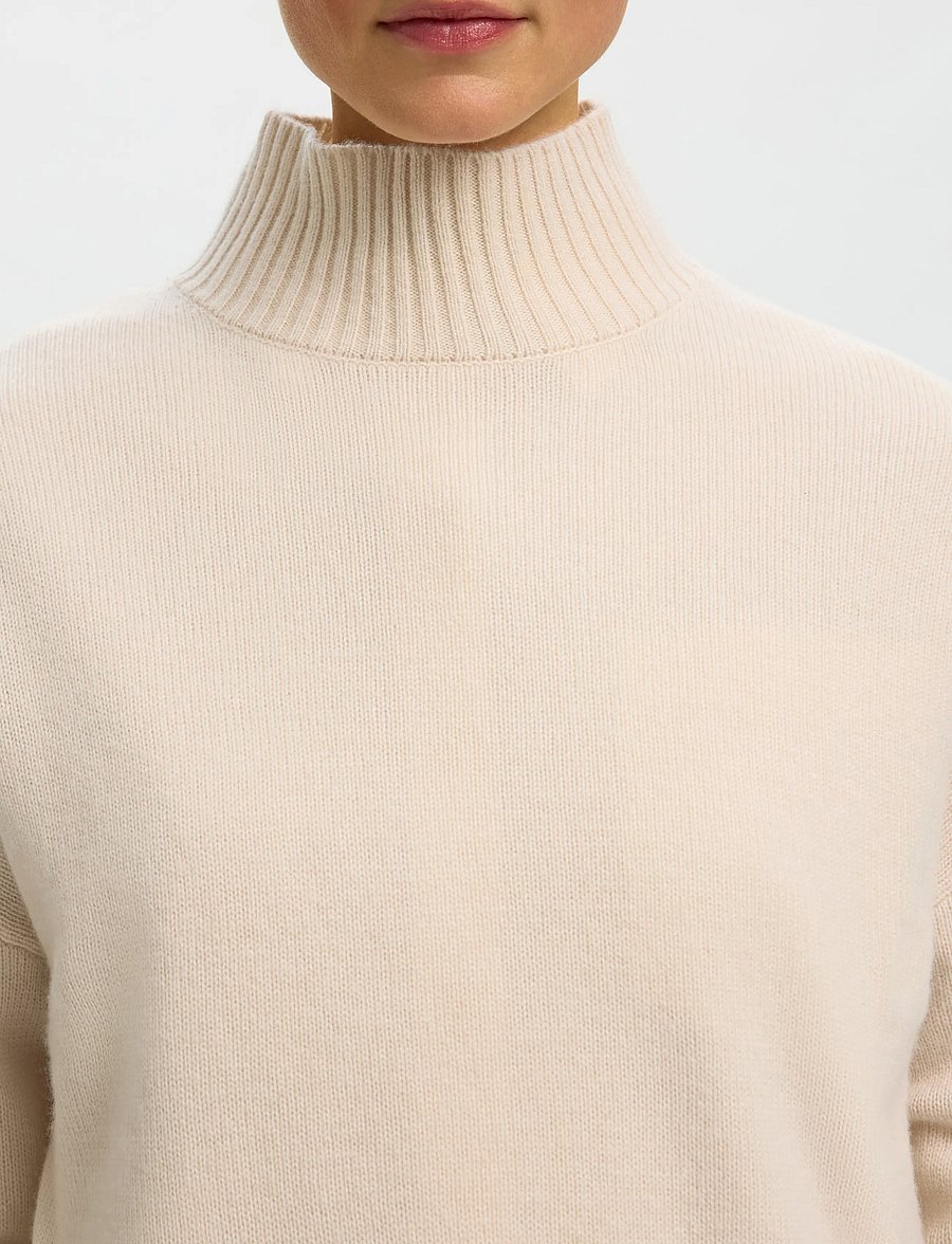 Selected - SLWCILLE CASHMERE BLEND HIGH NECK NOOS - cashmere - snow white - 4