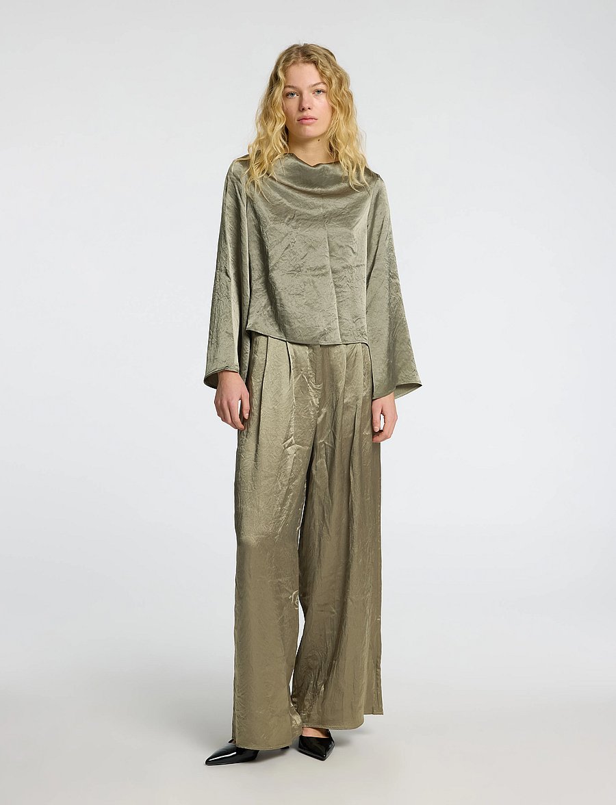 Selected - SLFSELENE HW WIDE PANT B - hosen mit weitem bein - vetiver - 3