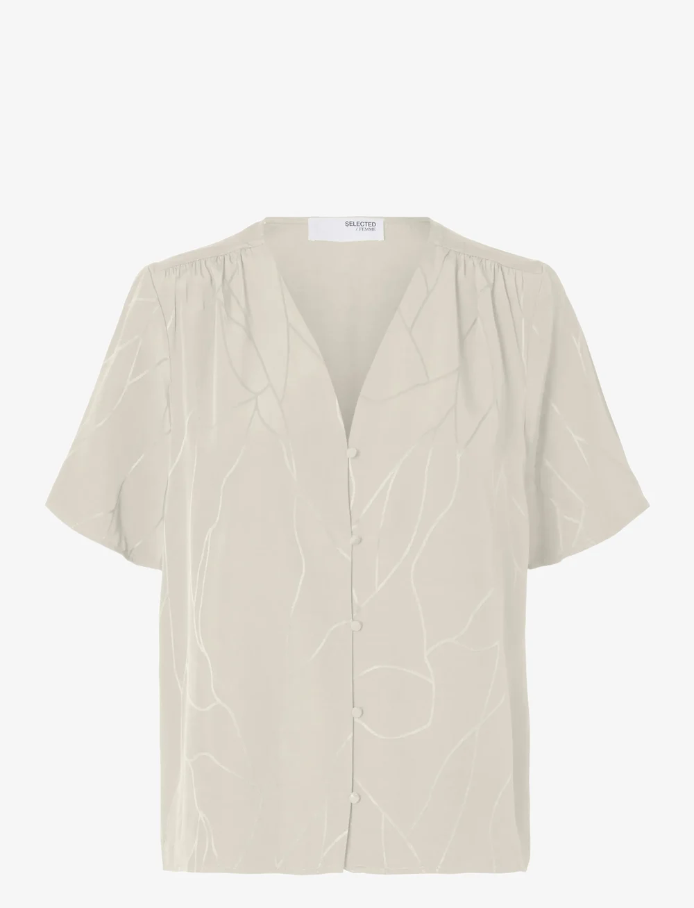 Selected - SLFDIMITRA SS JACQUARD TOP B - kortärmade blusar - birch - 1