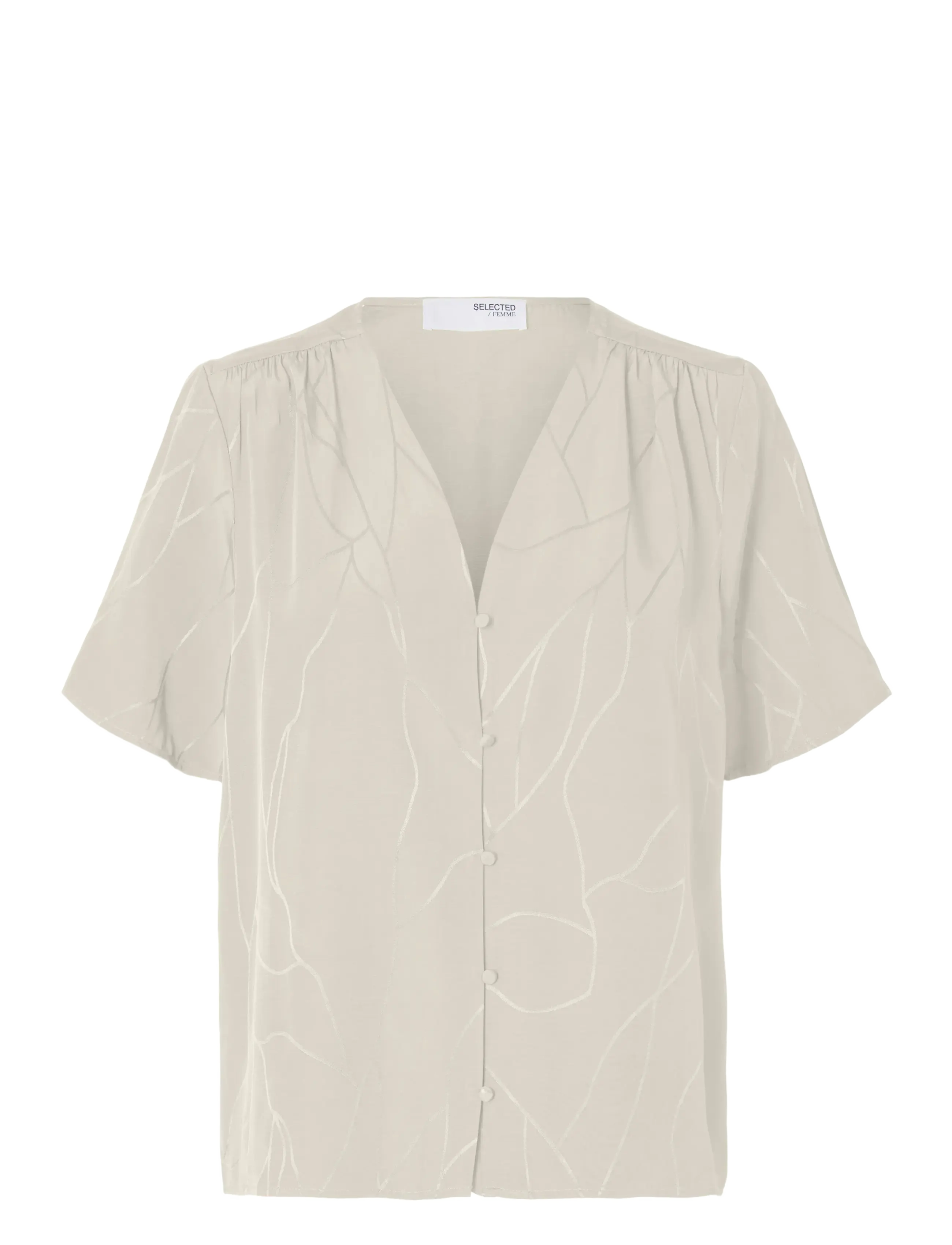 Selected SLFDIMITRA SS JACQUARD TOP B - Bluser & Skjorter - BIRCH / cream