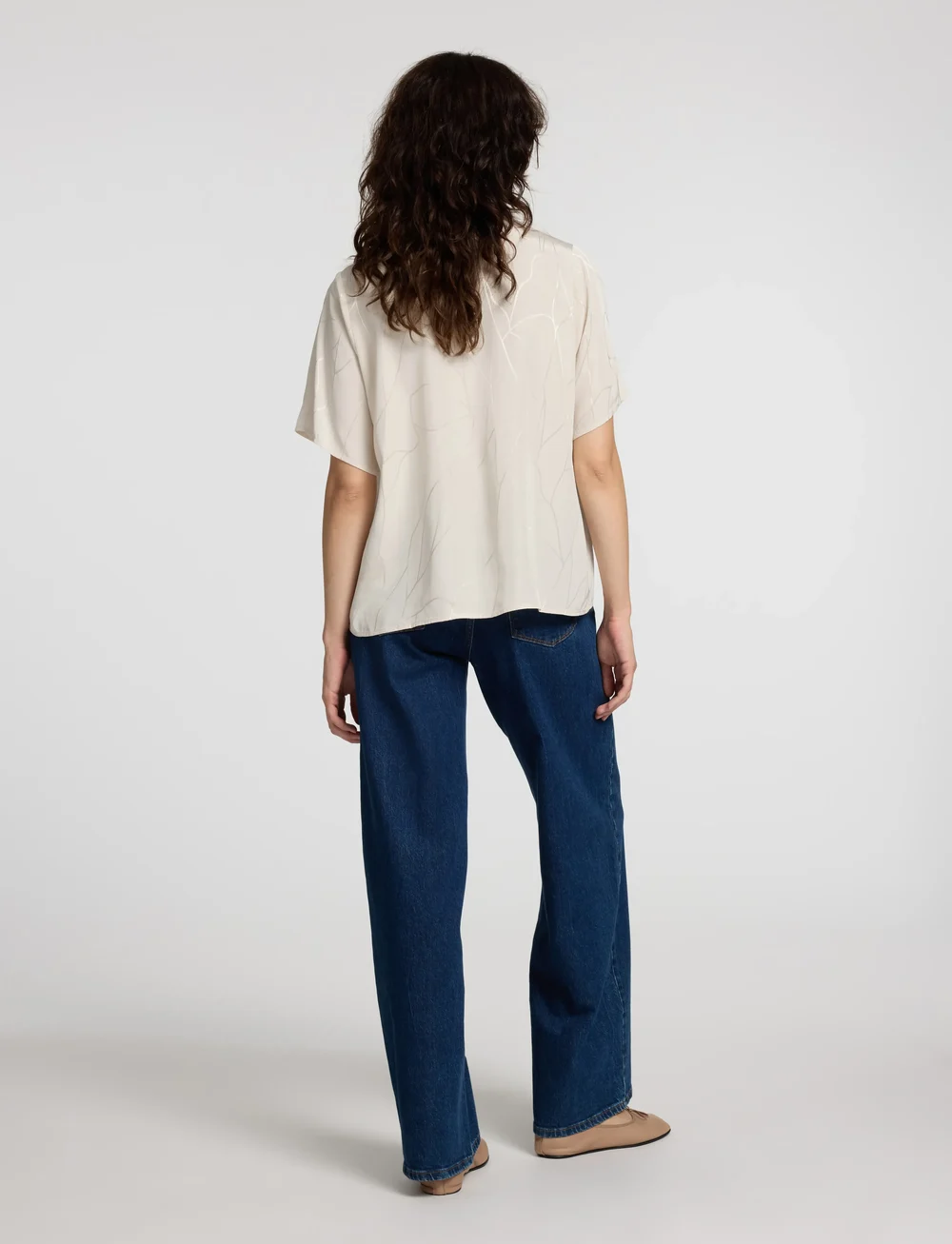 Selected - SLFDIMITRA SS JACQUARD TOP B - kortärmade blusar - birch - 2