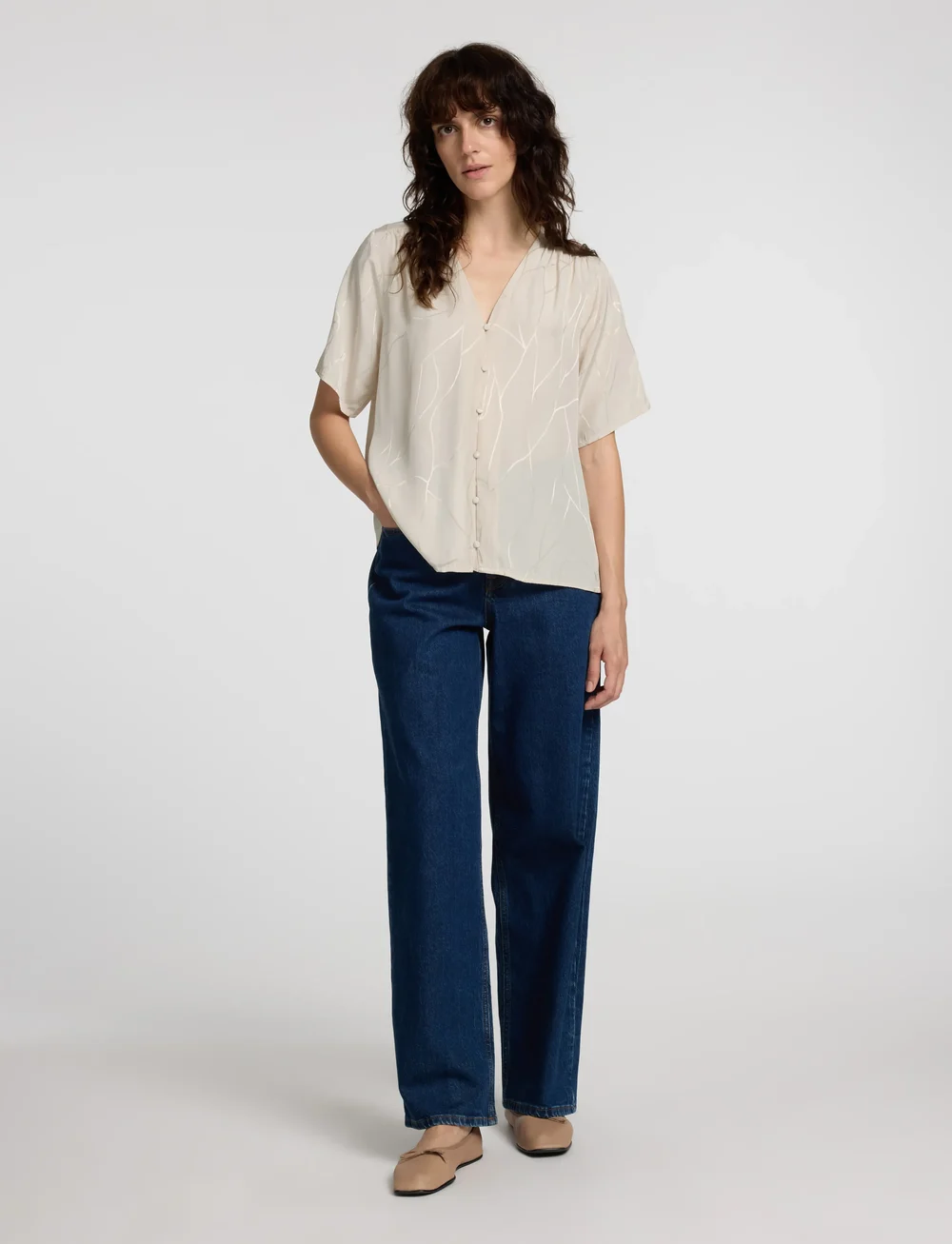 Selected - SLFDIMITRA SS JACQUARD TOP B - kortärmade blusar - birch - 5