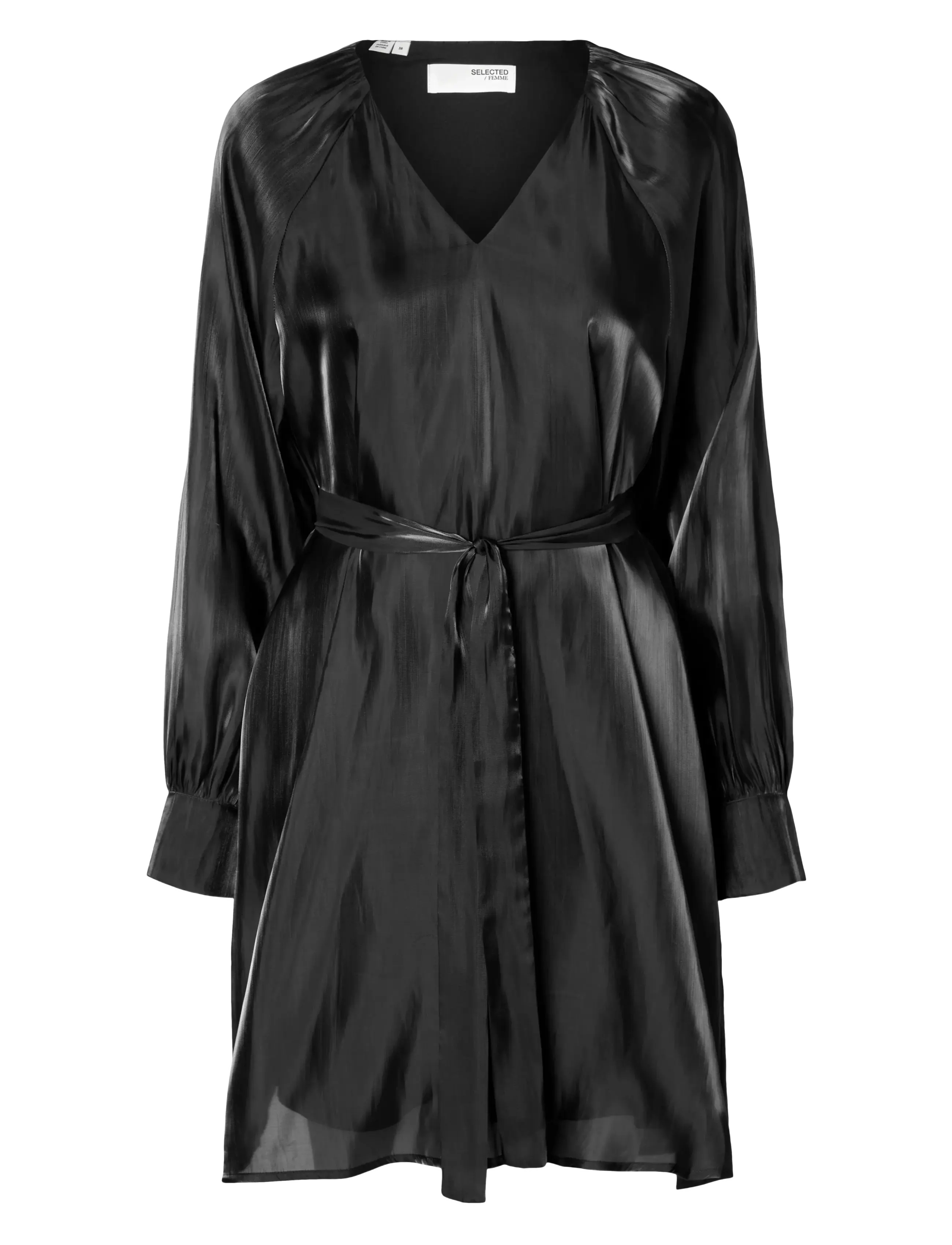 Selected SLFARINA LS SHORT V-NECK DRESS B - Kleider - BLACK / black