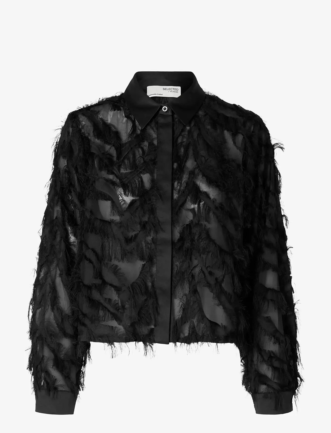 Selected - SLFMYLINE LS FLUFFY CROPPED SHIRT B - langärmlige hemden - black - 1