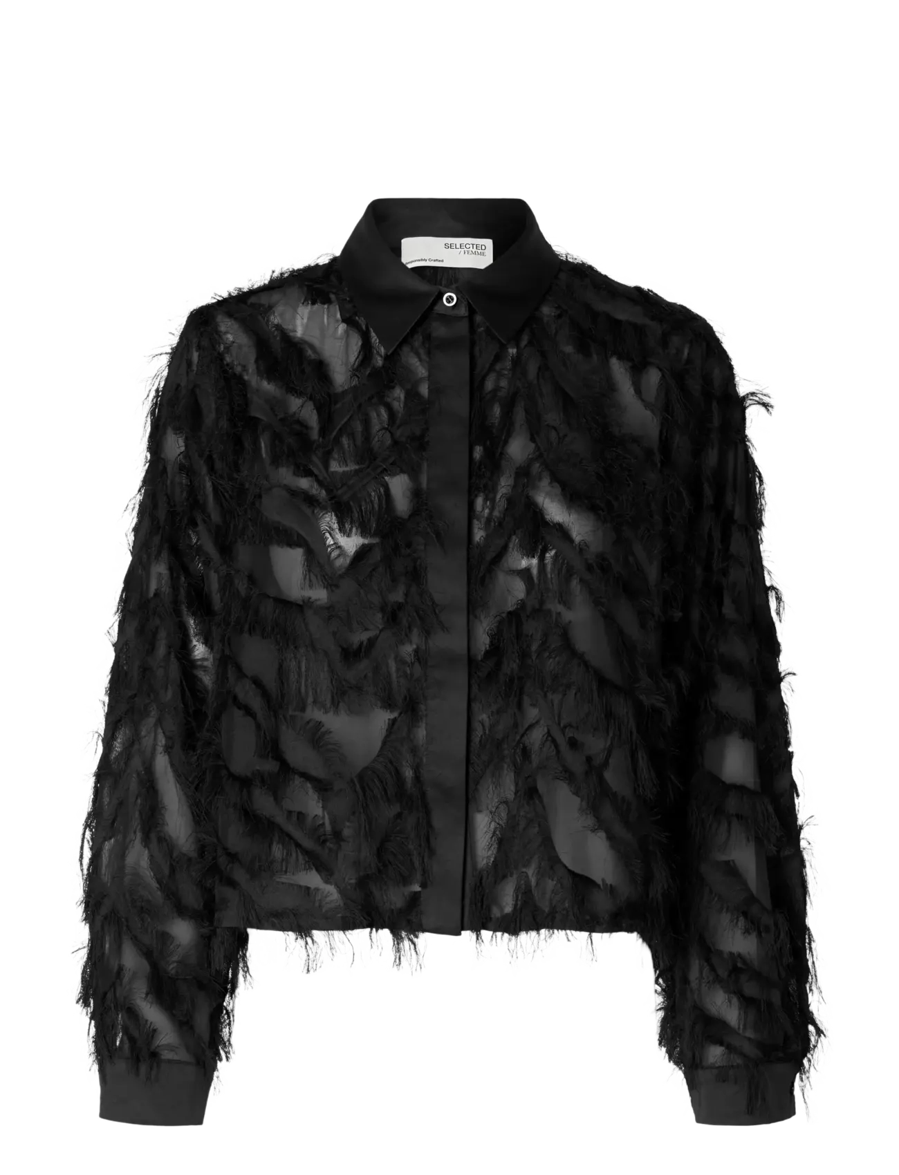 Selected SLFMYLINE LS FLUFFY CROPPED SHIRT B - Skjorter - BLACK / black