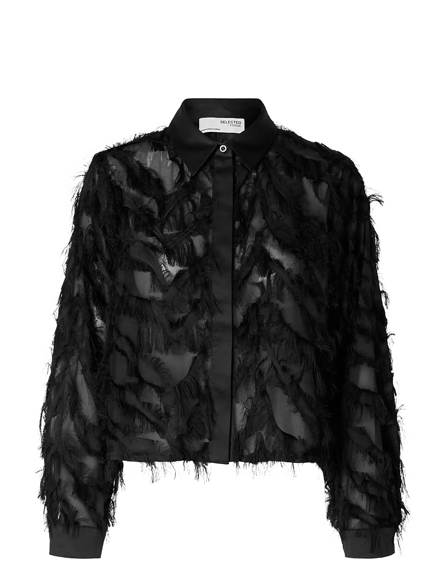 Selected - SLWMYLINE LS FLUFFY CROPPED SHIRT B - langärmlige hemden - black - 1