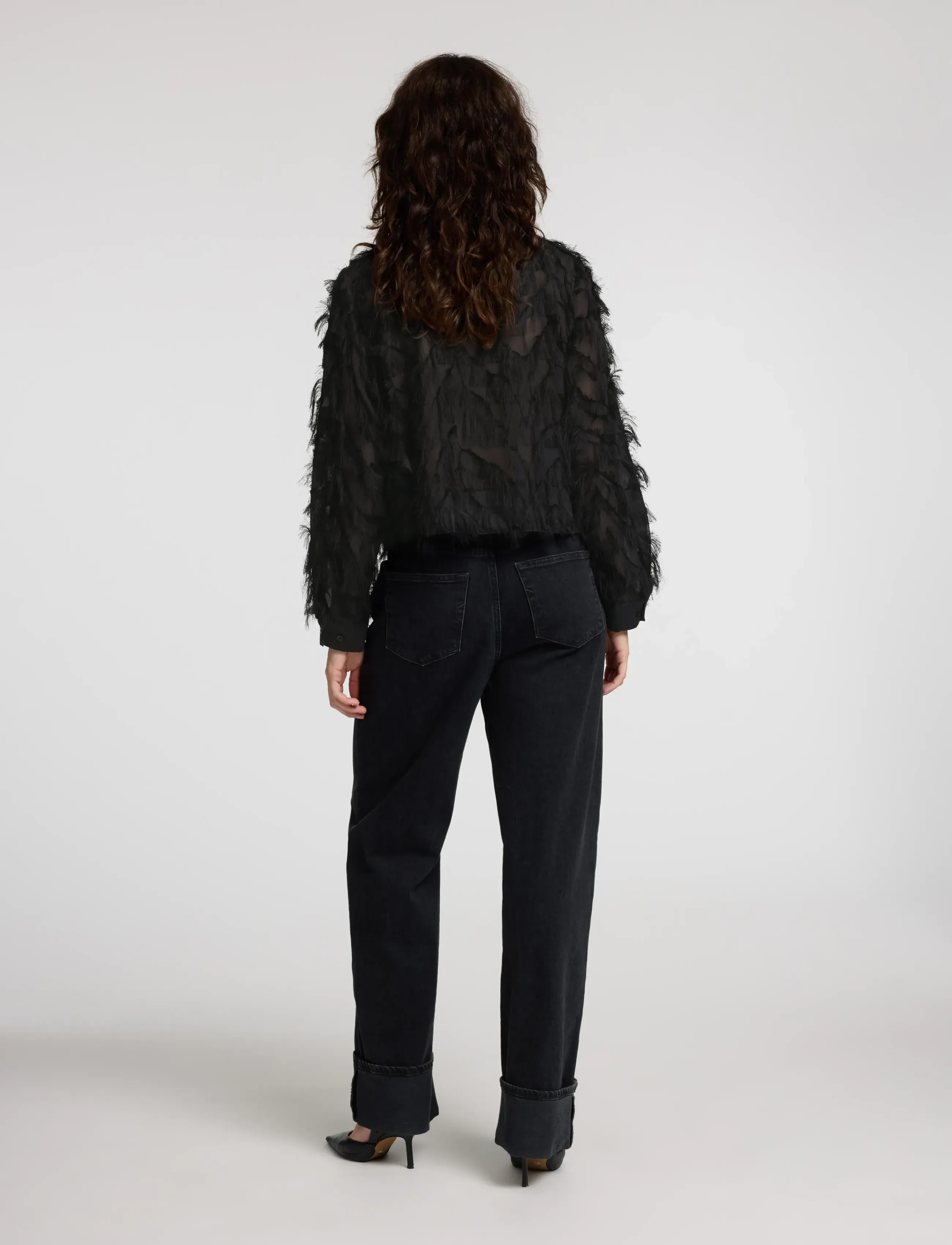 Selected - SLWMYLINE LS FLUFFY CROPPED SHIRT B - langärmlige hemden - black - 2