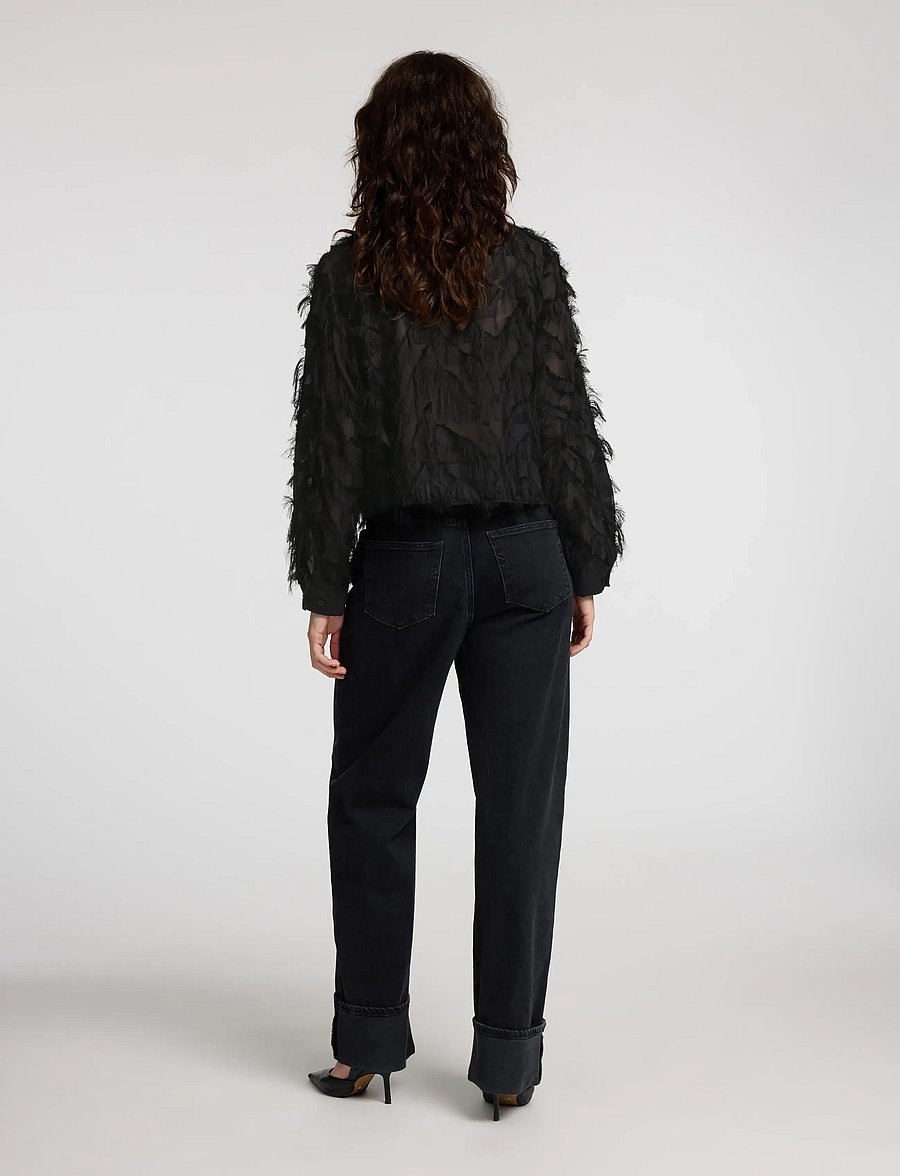 Selected - SLWMYLINE LS FLUFFY CROPPED SHIRT B - langärmlige hemden - black - 2