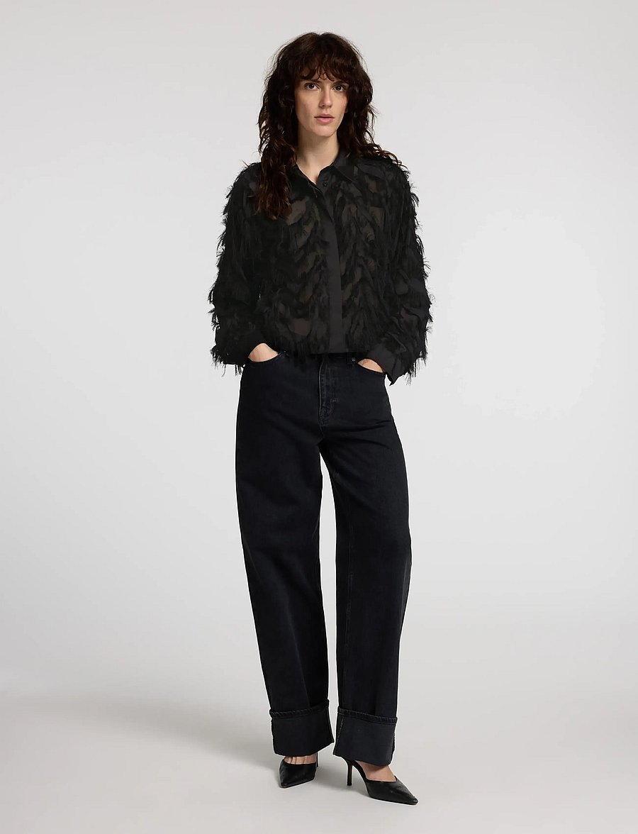 Selected - SLWMYLINE LS FLUFFY CROPPED SHIRT B - langärmlige hemden - black - 3