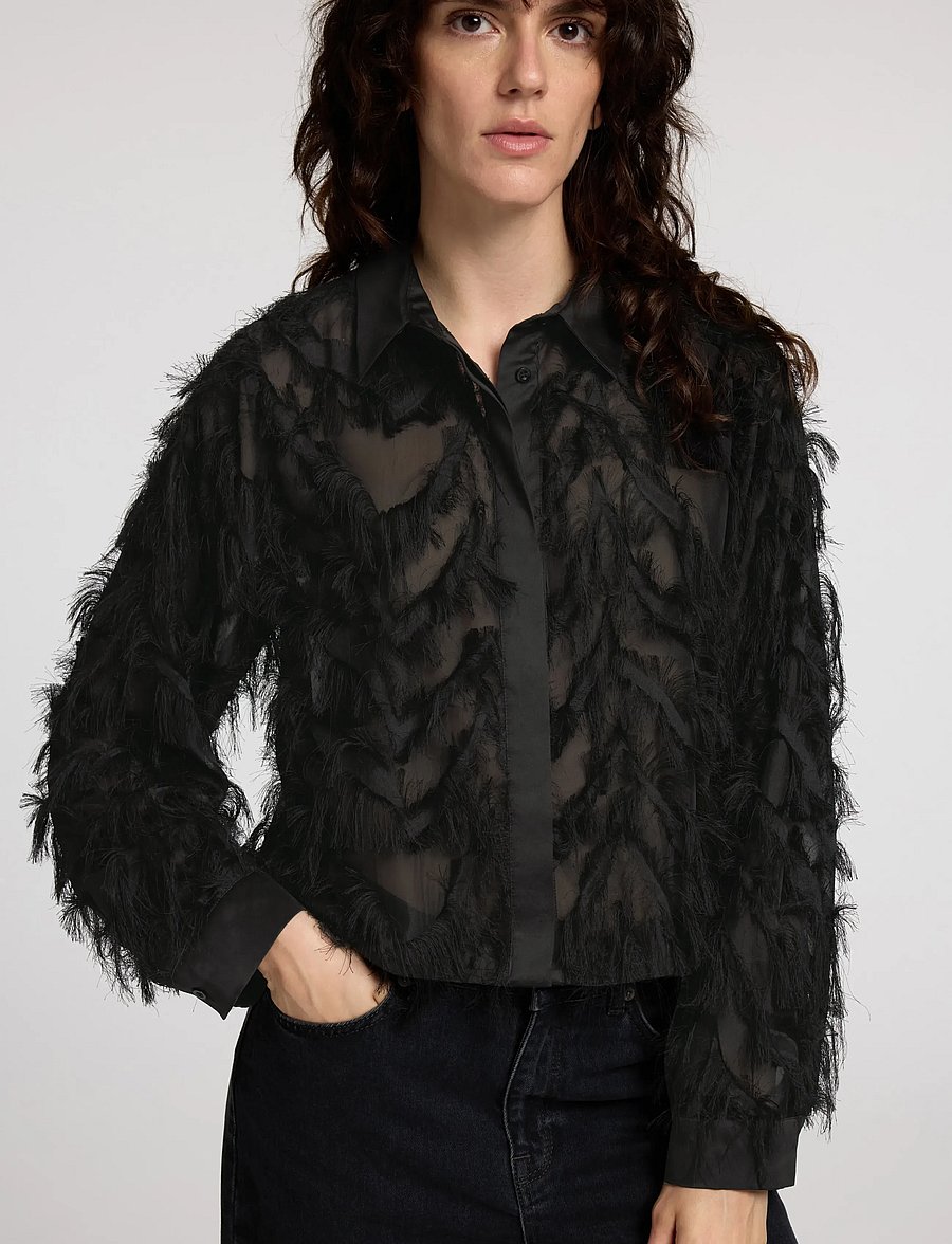 Selected - SLWMYLINE LS FLUFFY CROPPED SHIRT B - langärmlige hemden - black - 4
