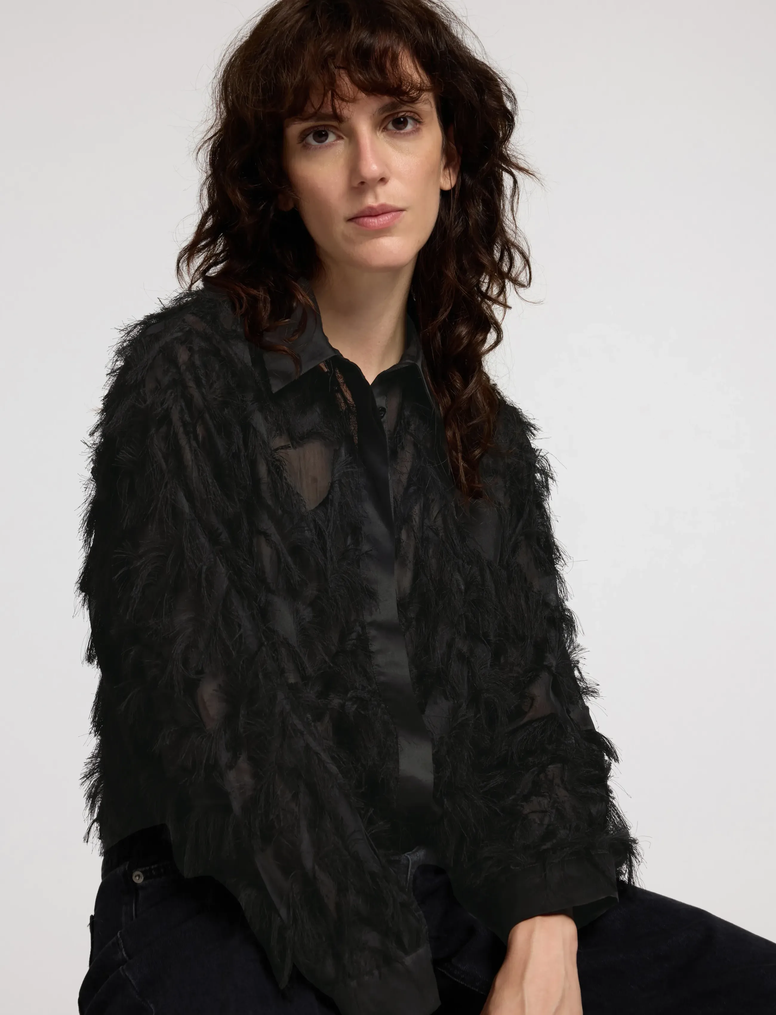 Selected - SLWMYLINE LS FLUFFY CROPPED SHIRT B - langärmlige hemden - black - 5