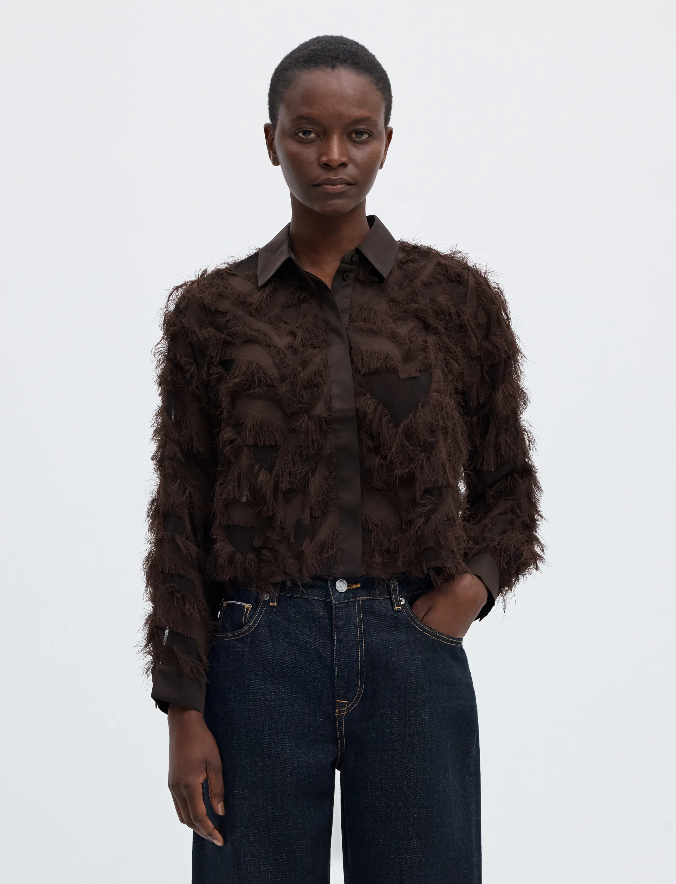 Selected SLWMYLINE LS FLUFFY CROPPED SHIRT B - Langærmede skjorter - DELICIOSO / brown