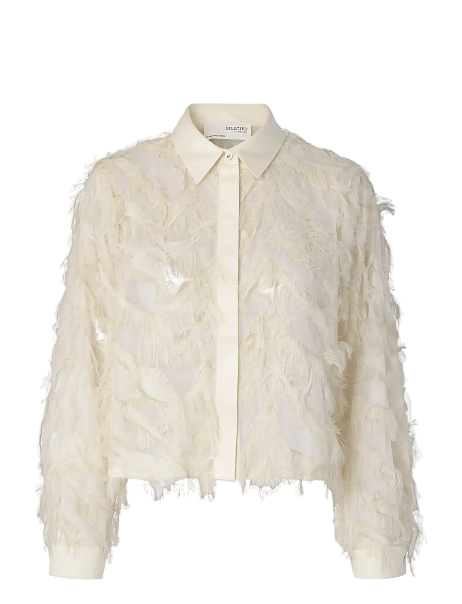 Selected - SLWMYLINE LS FLUFFY CROPPED SHIRT B - langärmlige hemden - egret - 1