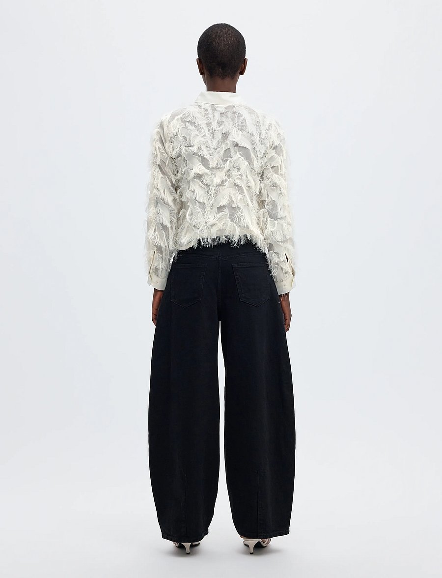 Selected - SLWMYLINE LS FLUFFY CROPPED SHIRT B - langärmlige hemden - egret - 2