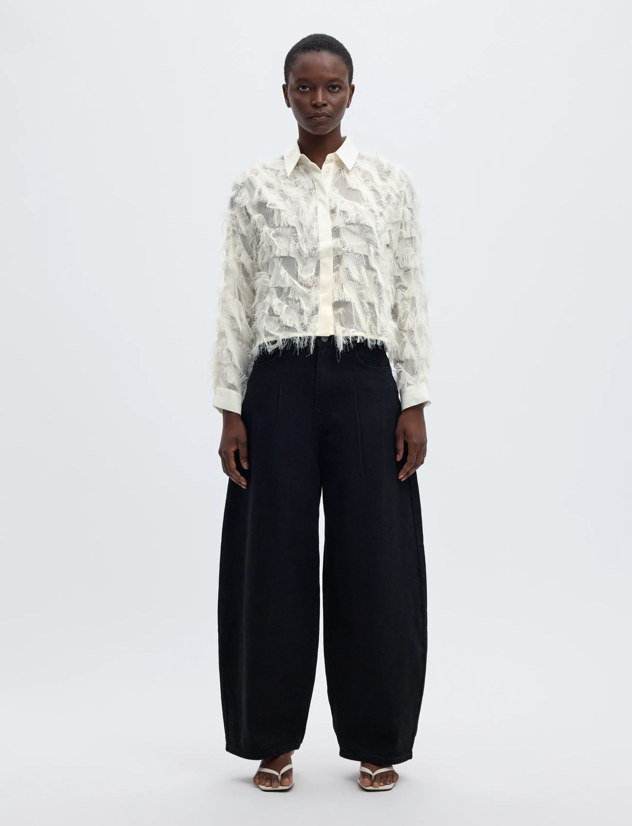 Selected - SLWMYLINE LS FLUFFY CROPPED SHIRT B - langärmlige hemden - egret - 3