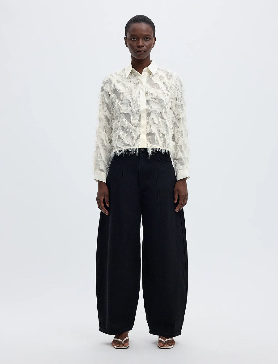 Selected - SLWMYLINE LS FLUFFY CROPPED SHIRT B - langärmlige hemden - egret - 3